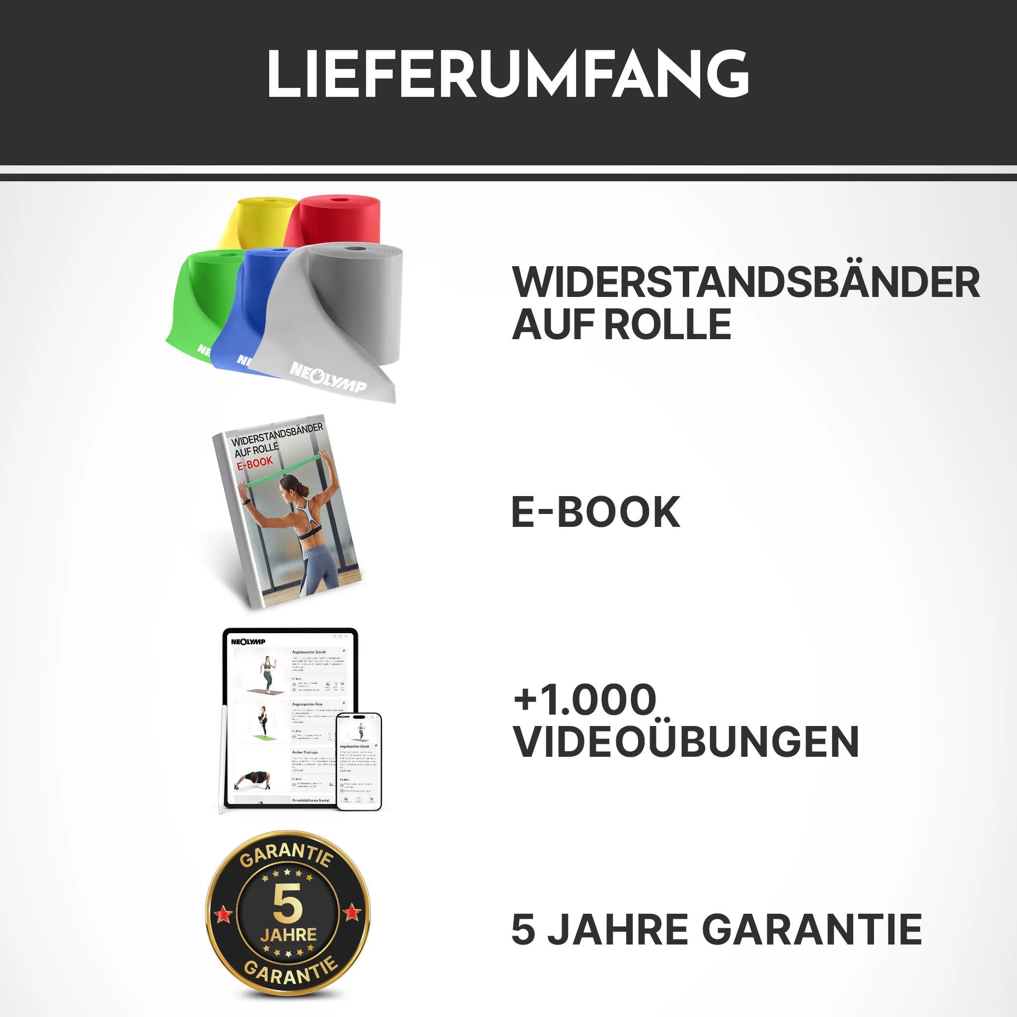 Elastische Widerstandsbänder TPE auf Rolle - zuschneidbares Resistance Band für Physio und Reha