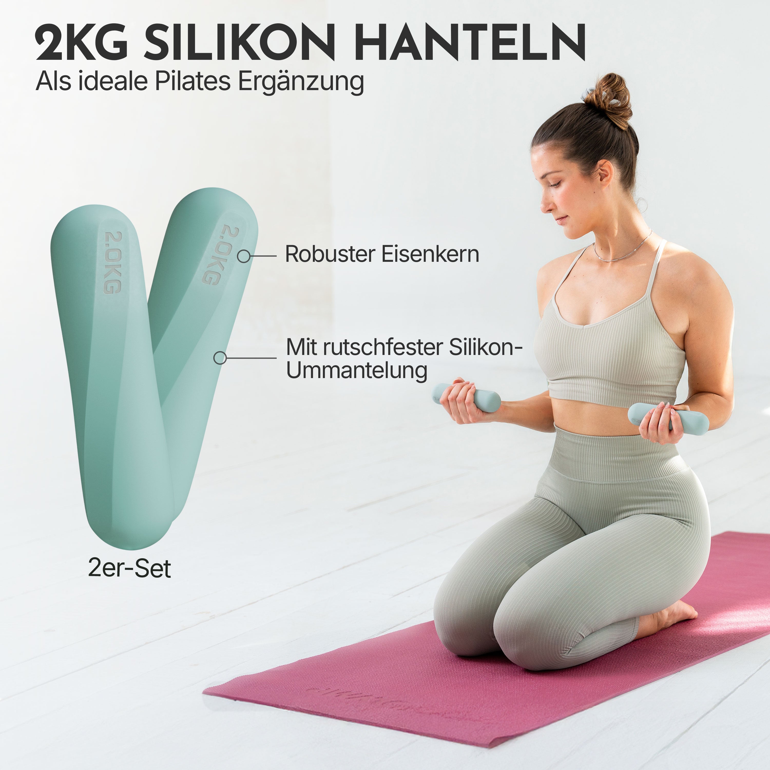 Pilateshanteln 2er Set aus hochwertigem Silikon, 1-2 kg - Sky Blue 2 kg - Hantel von NEOLYMP | Fitnessequipment und Sportartikel