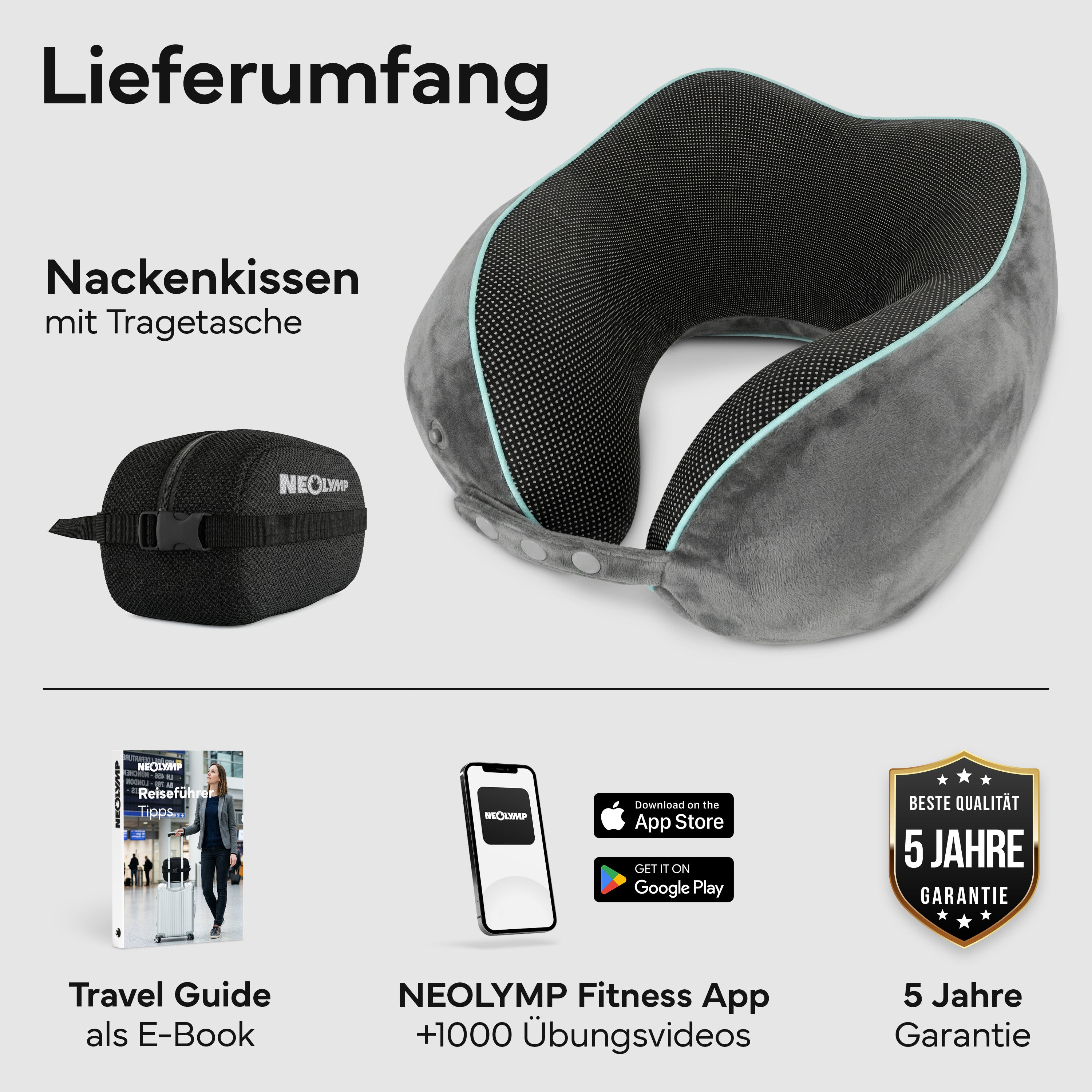 Reise-Nackenkissen - mit 360°-Kopfstütze und Memory Foam - - Recovery & Akupressur von NEOLYMP | Fitnessequipment und Sportartikel