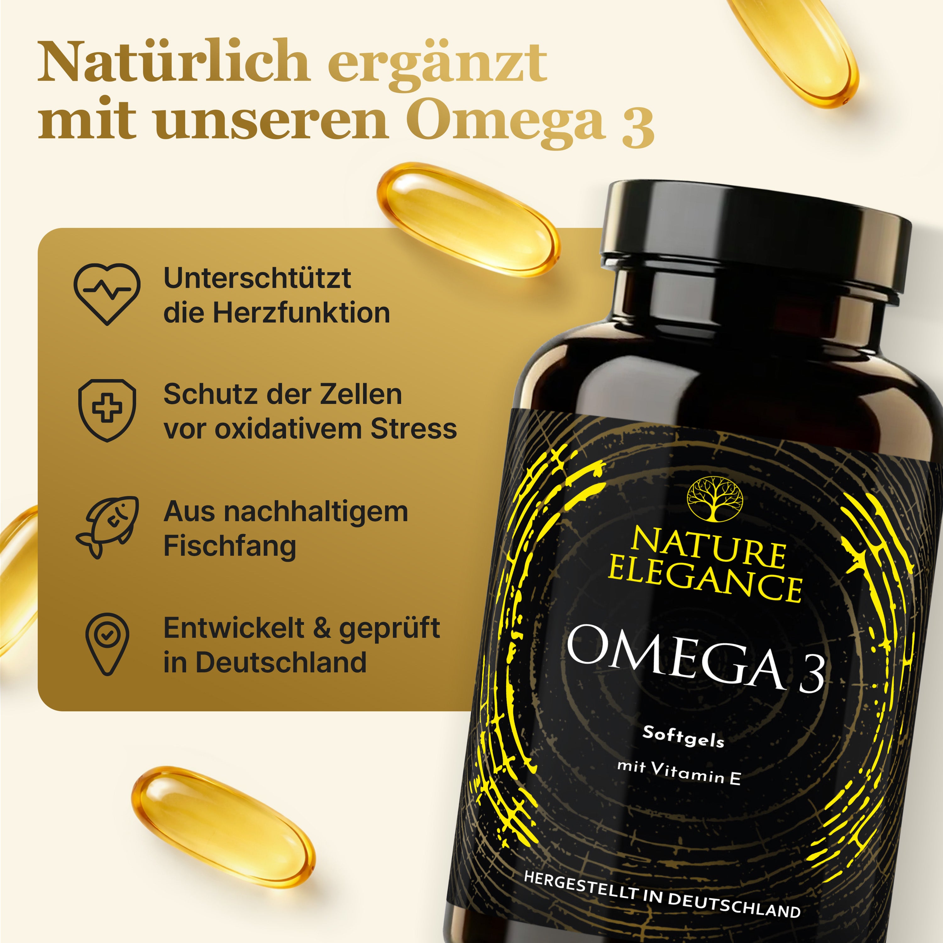 Nature Elegance - Omega 3 - Hoher Anteil an Vitamin E, DHA & EPA - - Nahrungsergänzungsmittel von NEOLYMP | Fitnessequipment und Sportartikel