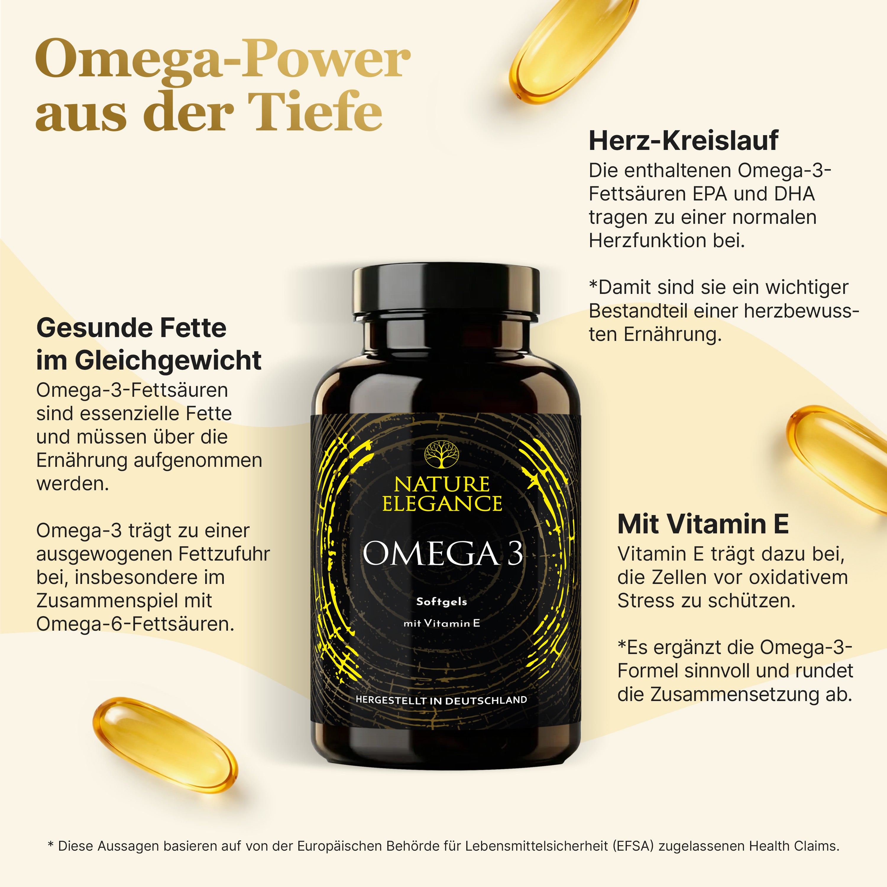 Nature Elegance - Omega 3 - Hoher Anteil an Vitamin E, DHA & EPA - - Nahrungsergänzungsmittel von NEOLYMP | Fitnessequipment und Sportartikel