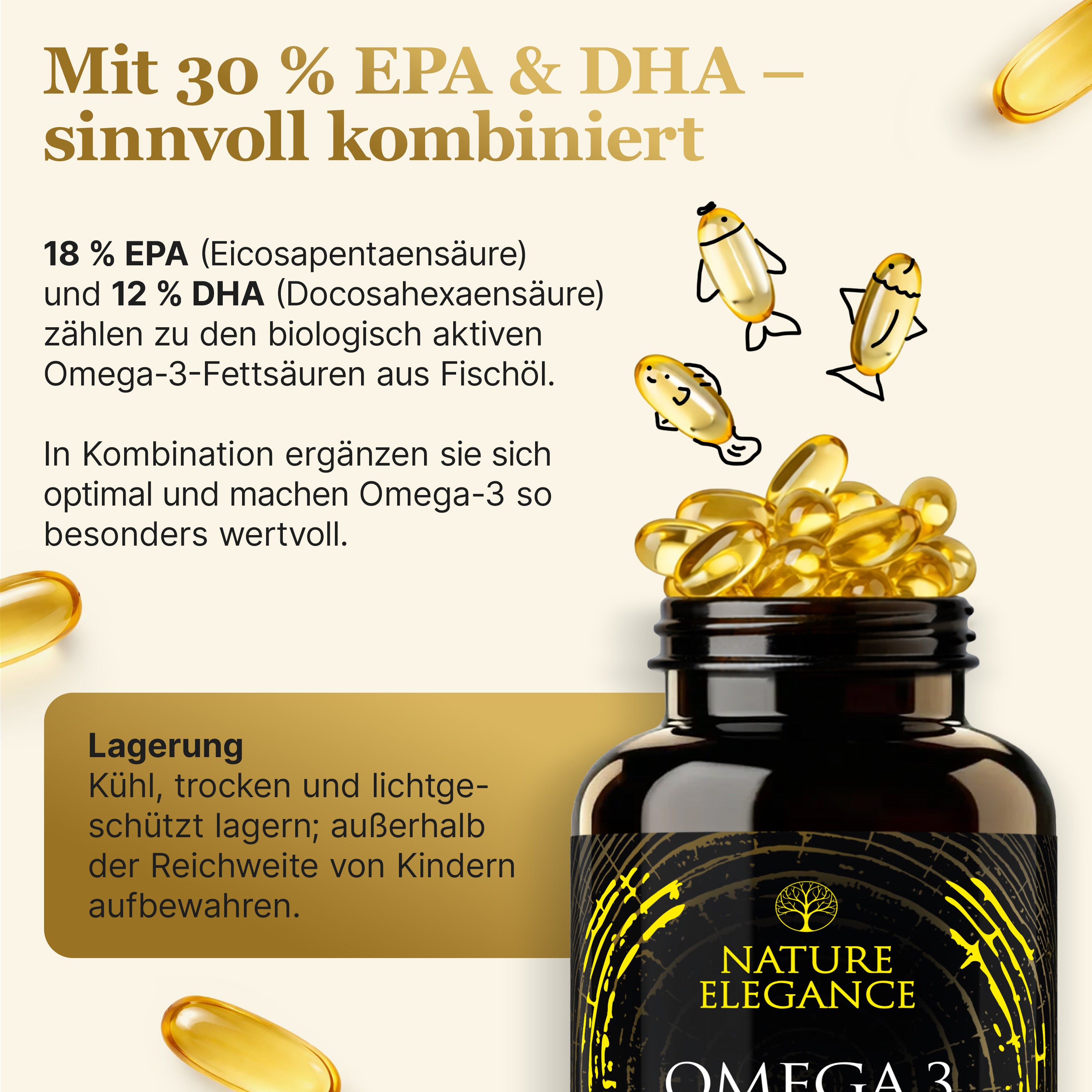 Nature Elegance - Omega 3 - Hoher Anteil an Vitamin E, DHA & EPA - - Nahrungsergänzungsmittel von NEOLYMP | Fitnessequipment und Sportartikel