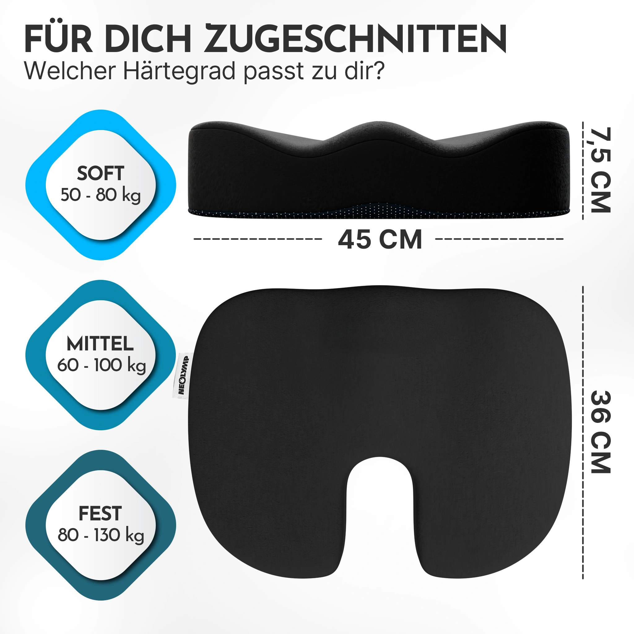 Ergonomisches Sitzkissen – 3 Härtegrade, mit Memory Foam - Hart - Ergonomisches Kissen von NEOLYMP | Fitnessequipment und Sportartikel