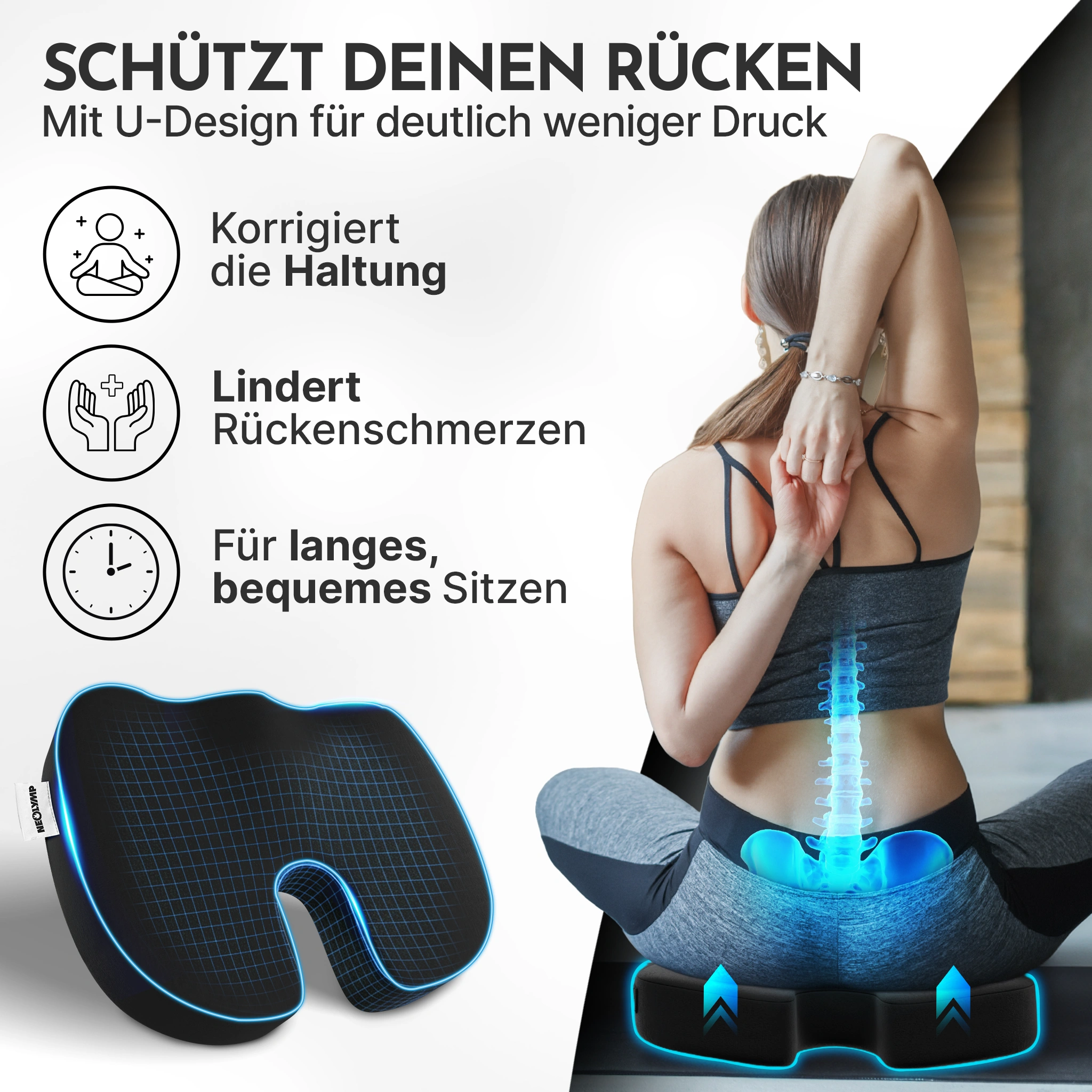 Ergonomisches Sitzkissen – 3 Härtegrade, mit Memory Foam - Hart - Ergonomisches Kissen von NEOLYMP | Fitnessequipment und Sportartikel