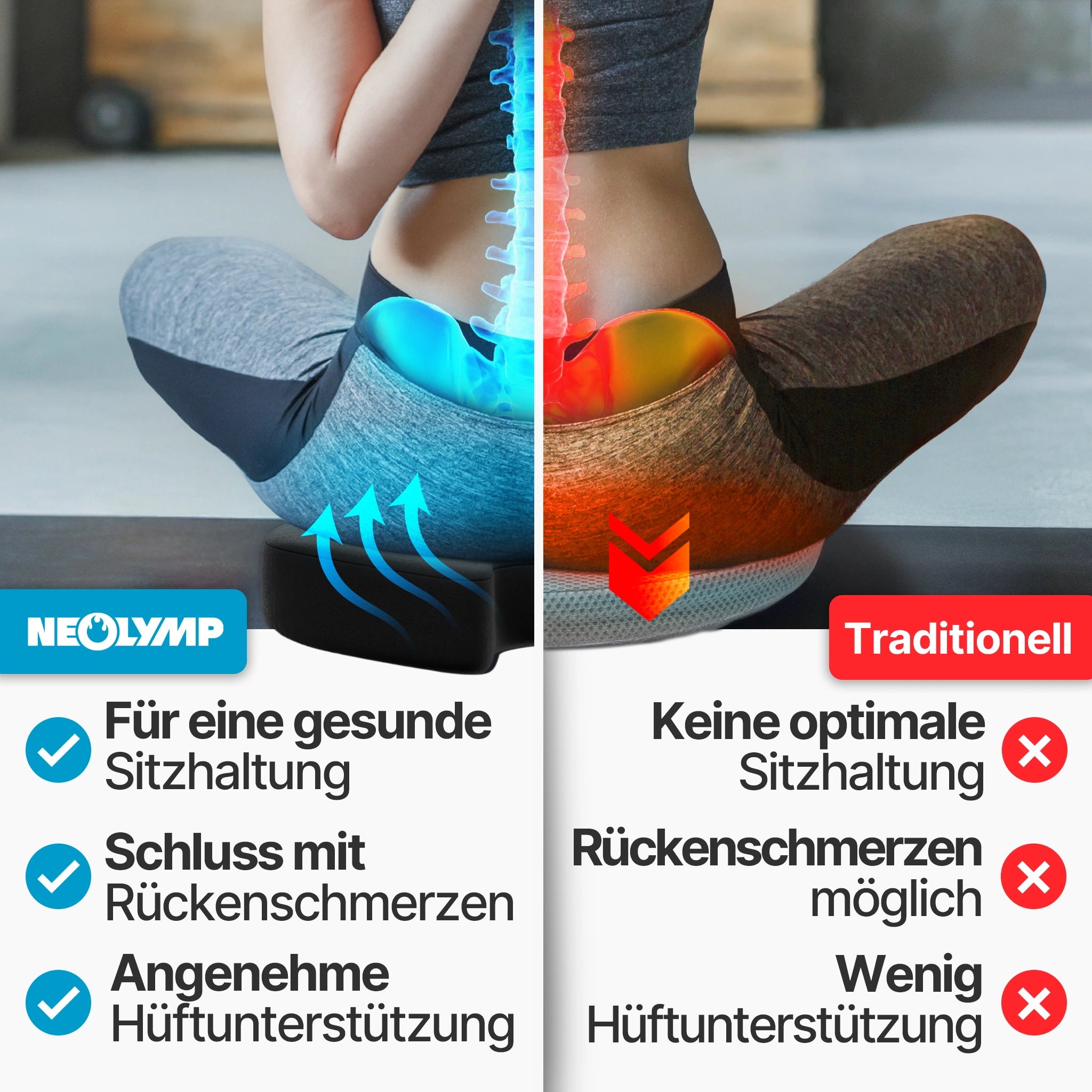 Ergonomisches Sitzkissen – 3 Härtegrade, mit Memory Foam - Hart - Ergonomisches Kissen von NEOLYMP | Fitnessequipment und Sportartikel
