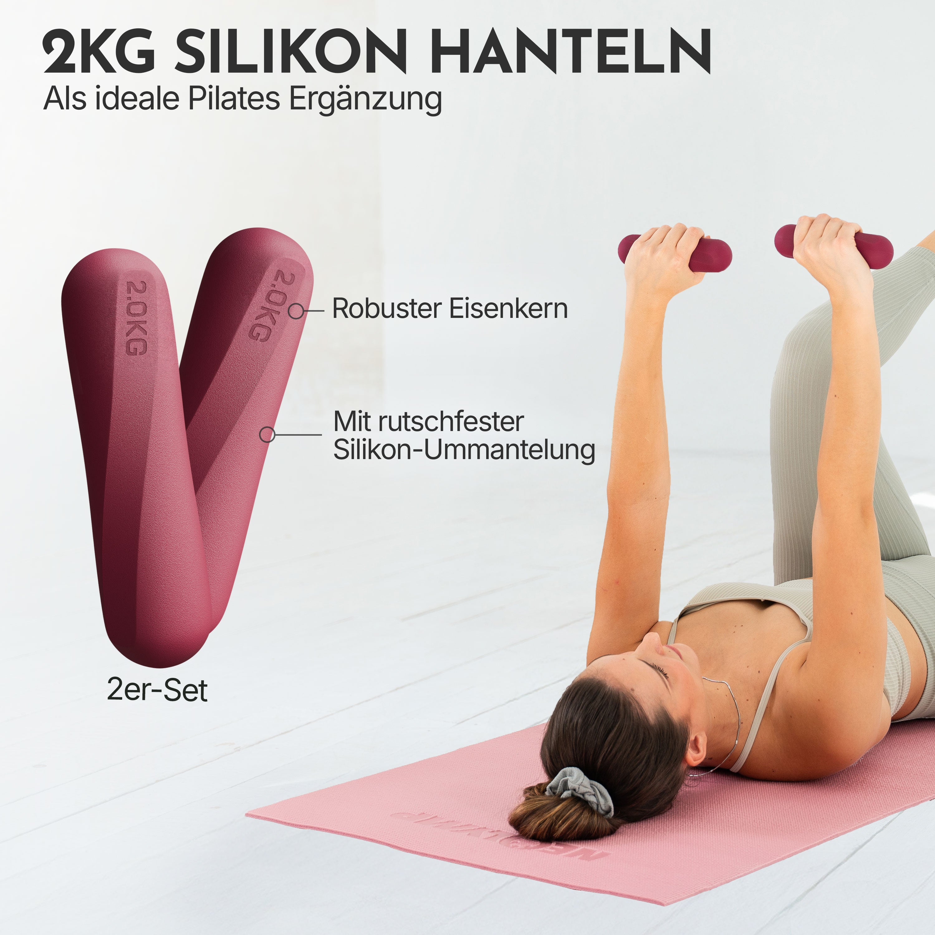 Pilateshanteln 2er Set aus hochwertigem Silikon, 1-2 kg - Berry 2 kg - Hantel von NEOLYMP | Fitnessequipment und Sportartikel