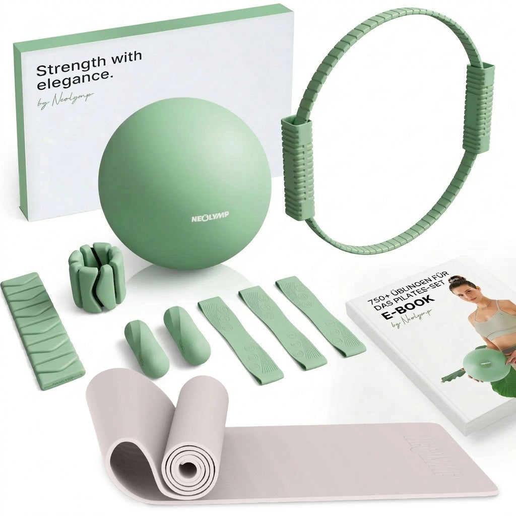 Pilates Komplett-Set Premium - mit Geschenkbox - Matcha PLUS Set: mit Pilatesmatte - Sportgerät von NEOLYMP | Fitnessequipment und Sportartikel