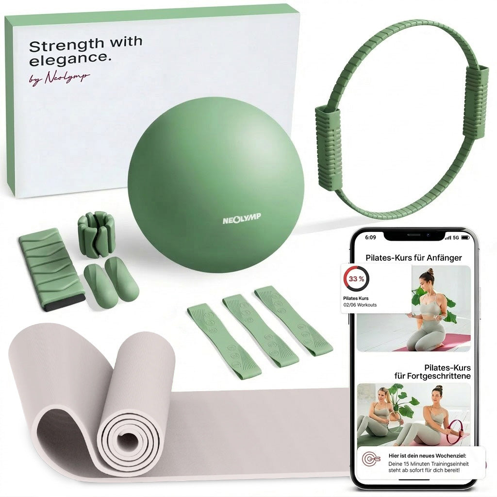 Pilates Komplett-Set Premium - mit Geschenkbox - Matcha PRO Set: mit Pilatesmatte + Kurs - Sportgerät von NEOLYMP | Fitnessequipment und Sportartikel