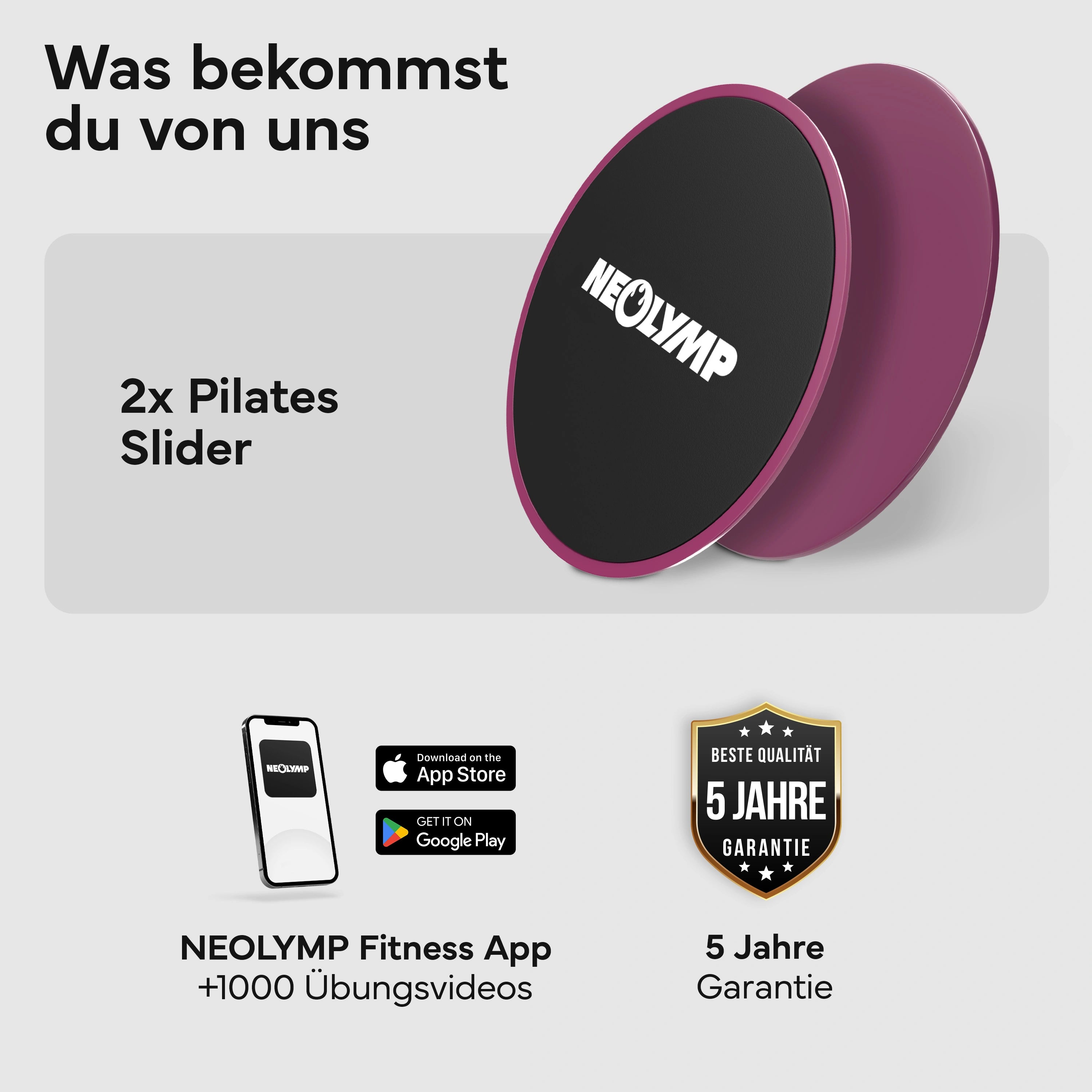 Pilates Slider 2er Set - für glatte Böden und Teppich - Berry - Pilatesequipment von NEOLYMP | Fitnessequipment und Sportartikel