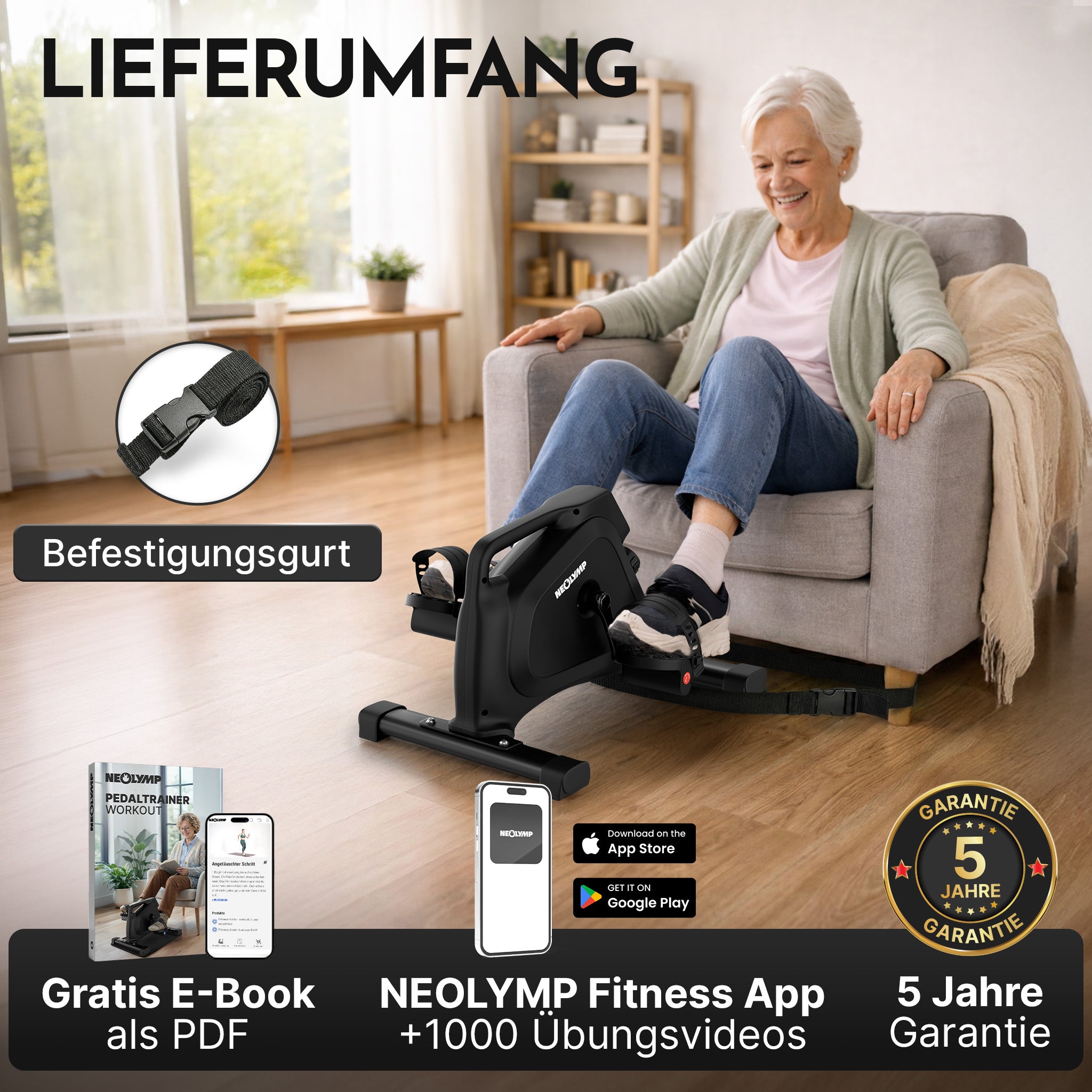 Pedaltrainer - ergonomischer Heimtrainer mit Zubehör - - Sportgerät von NEOLYMP | Fitnessequipment und Sportartikel