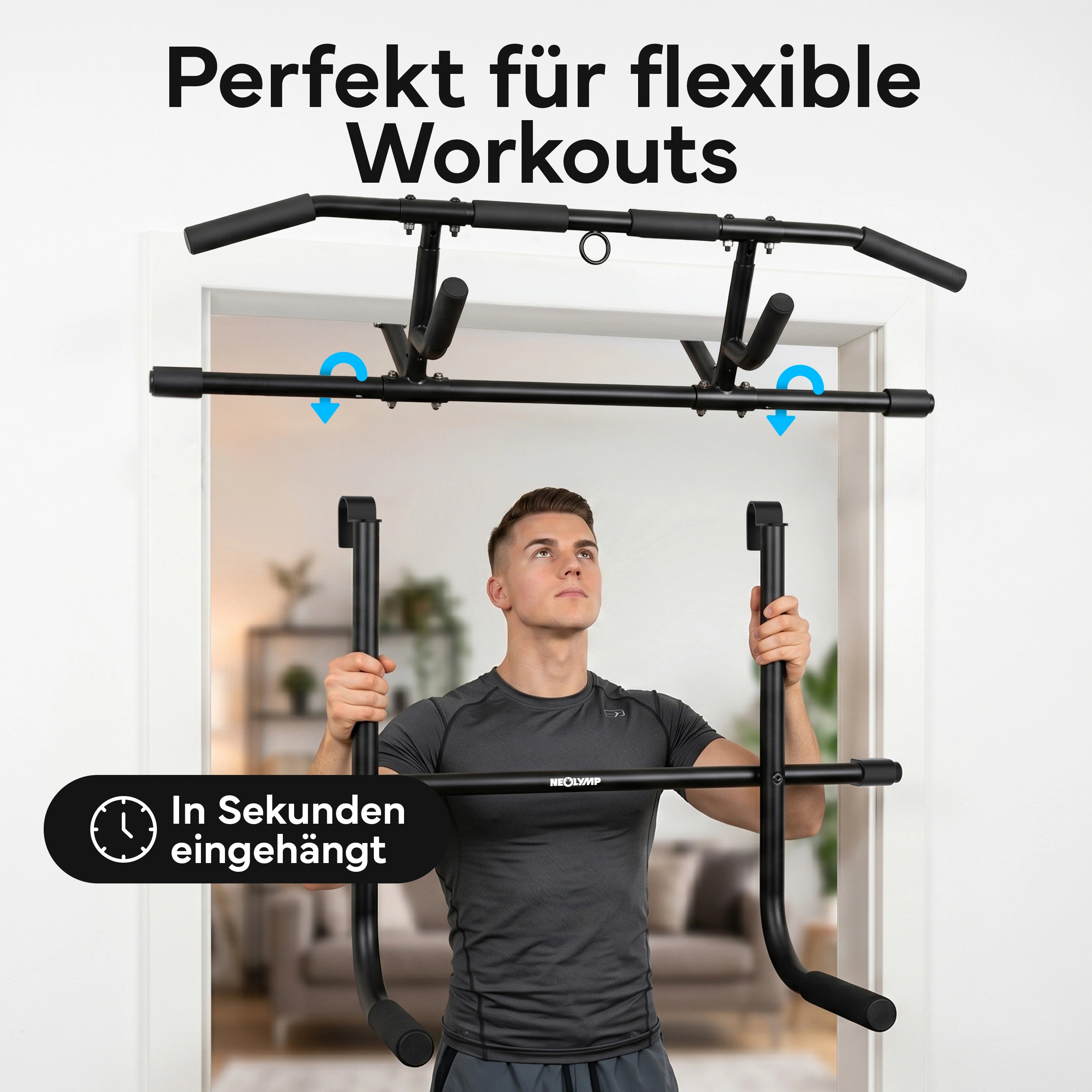 Klimmzugstangen-Bundle - Alle Übungen, volle Bewegungsfreiheit - Stange + Dip Bar + Resistance Bands - Klimmzugstangen von NEOLYMP | Fitnessequipment und Sportartikel
