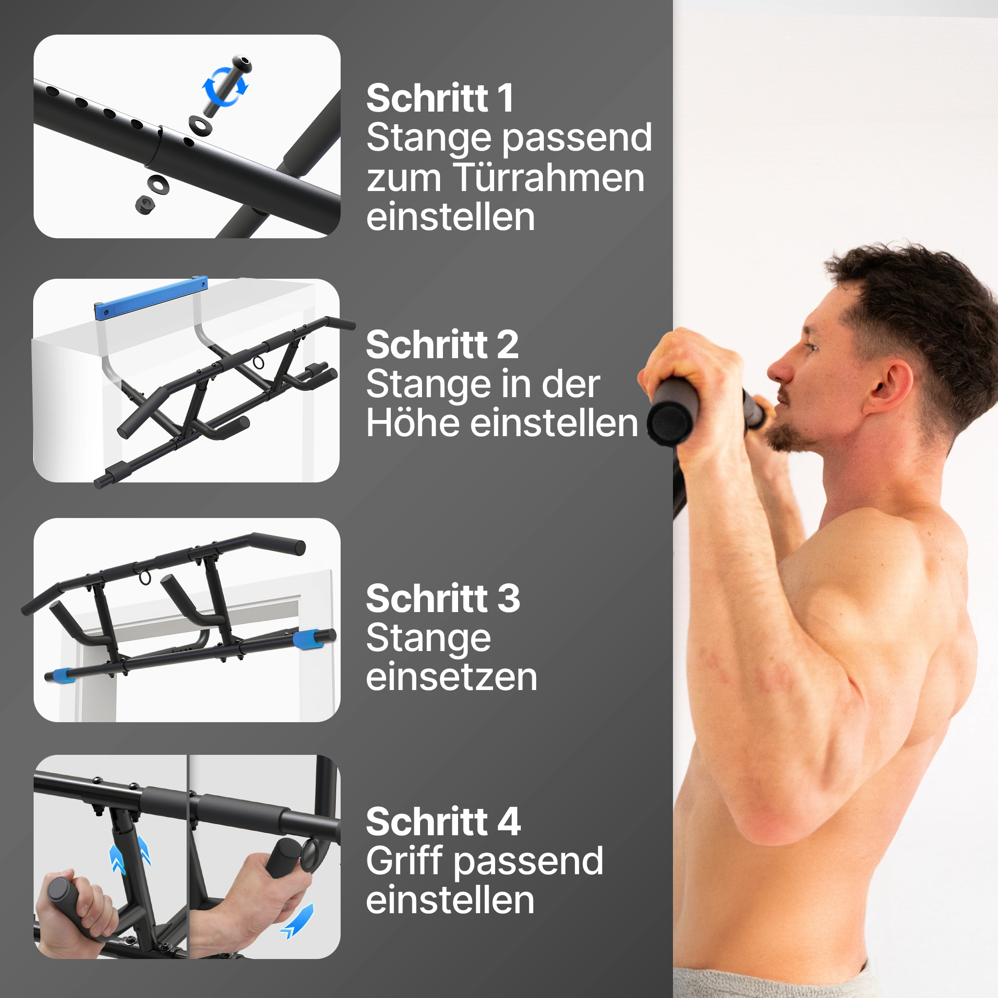 Klimmzugstangen-Bundle - Alle Übungen, volle Bewegungsfreiheit - Stange + Dip Bar + Resistance Bands - Klimmzugstangen von NEOLYMP | Fitnessequipment und Sportartikel