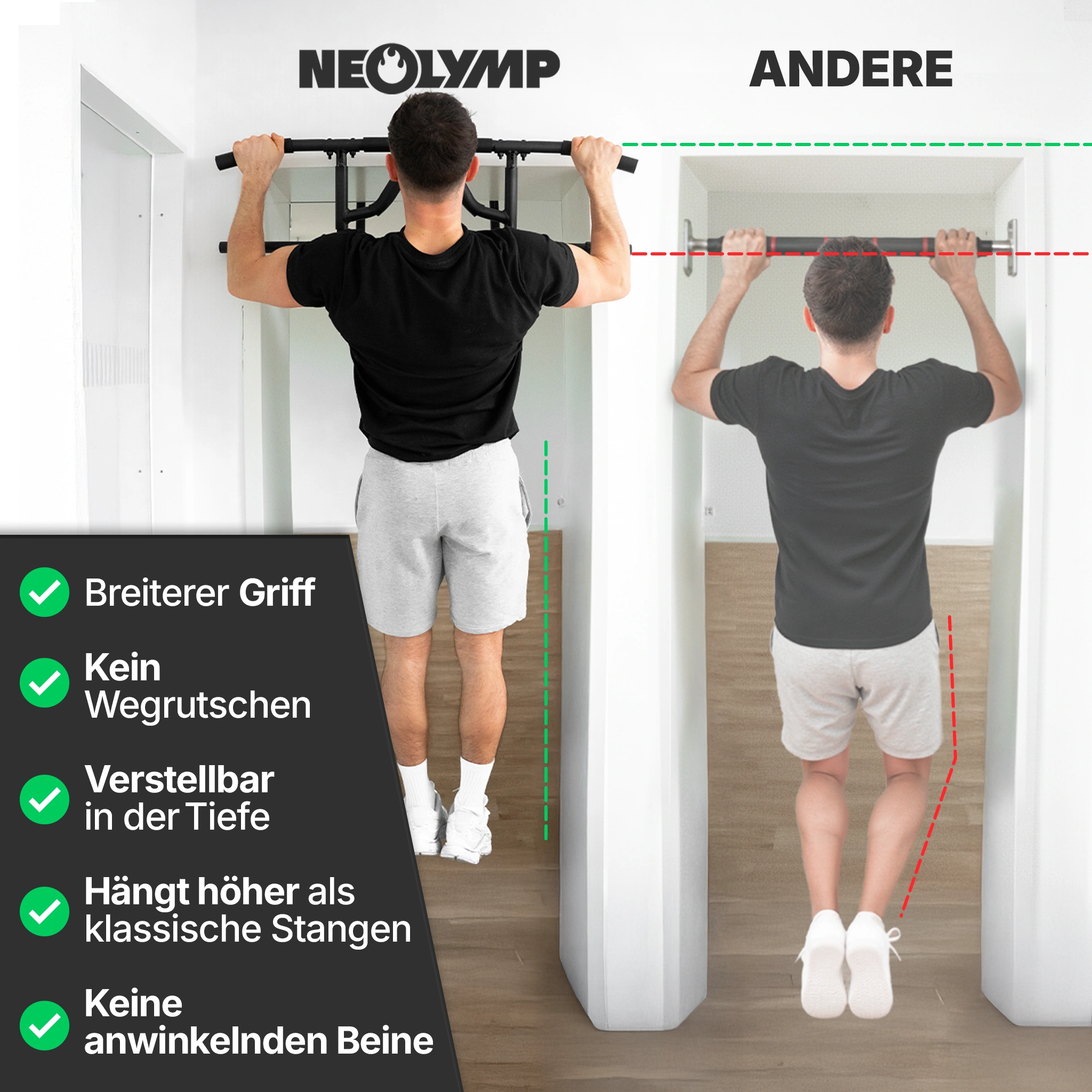 Klimmzugstangen-Bundle - Alle Übungen, volle Bewegungsfreiheit - Stange + Dip Bar + Resistance Bands - Klimmzugstangen von NEOLYMP | Fitnessequipment und Sportartikel