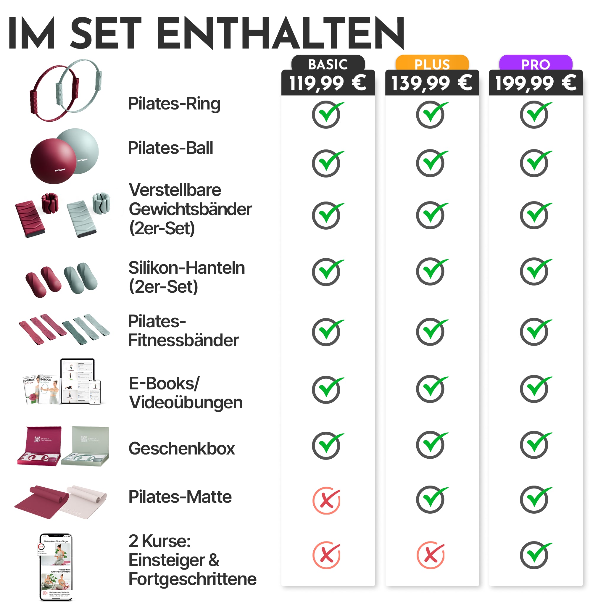 Pilates Komplett-Set Premium - mit Geschenkbox - Matcha PLUS Set: mit Pilatesmatte - Sportgerät von NEOLYMP | Fitnessequipment und Sportartikel