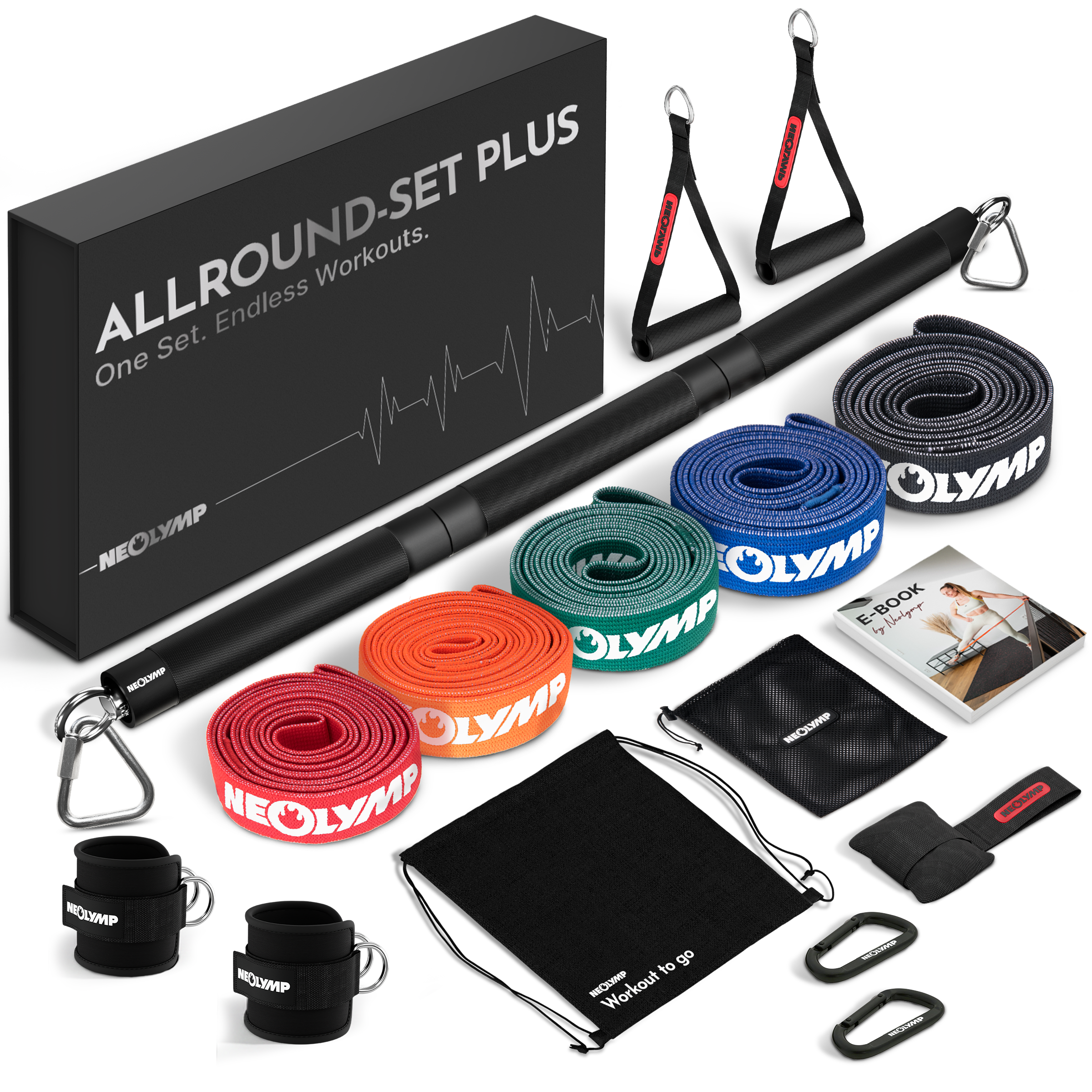 Fitnessbänder Allroundset – Stoff-Widerstandsbänder inkl. Zubehör & 1000+ Übungen