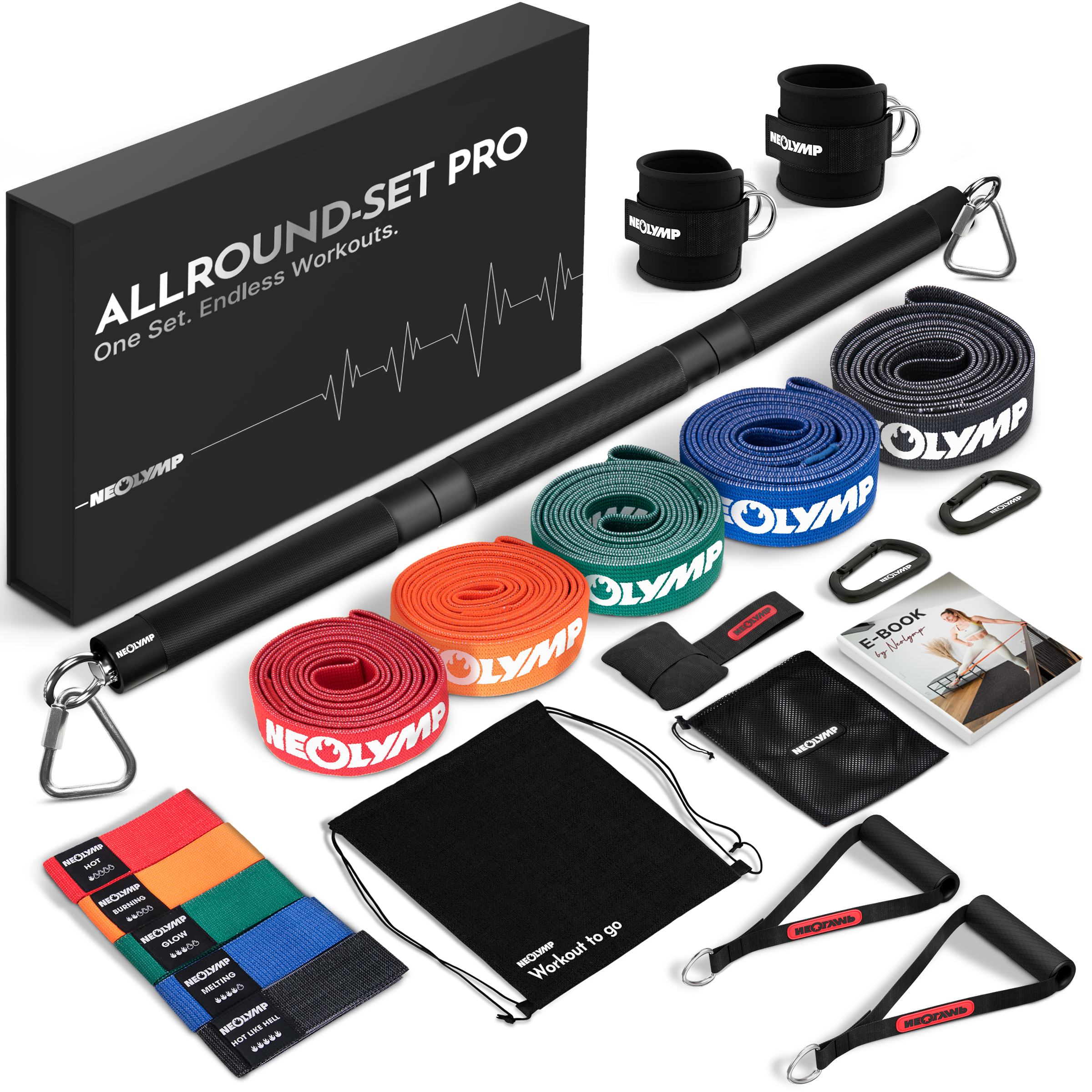 Fitnessbänder Allroundset – Stoff-Widerstandsbänder inkl. Zubehör & 1000+ Übungen