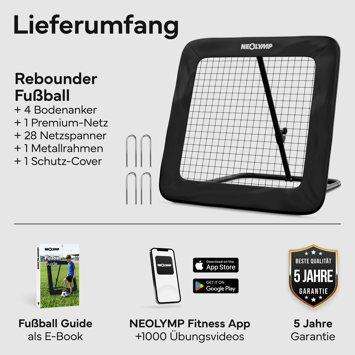 Fußball Rebounder Fußball in schwarz - Indoor & Outdoor Rückprallwand – 100 cm | B-Ware - - Outlet von NEOLYMP | Fitnessequipment und Sportartikel