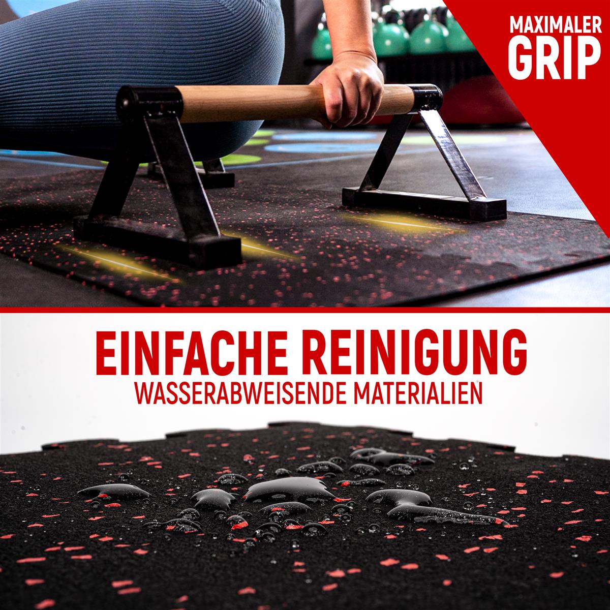 Bodenschutzmatte auf der Dip-Barren liegen, sie ist leicht zu reinigen und schützt den Boden