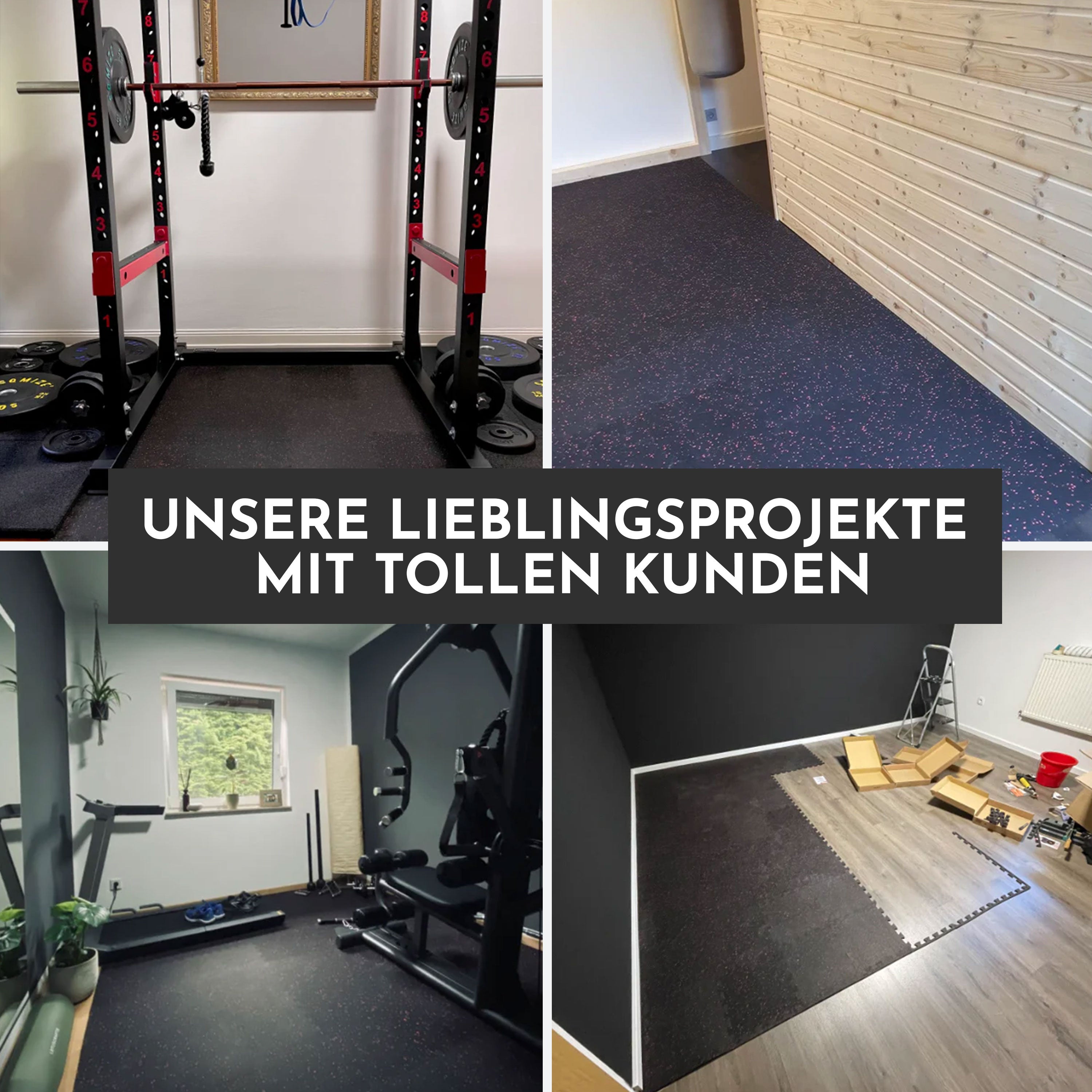 Robuste Bodenschutzmatte schwarz/orange gesprenkelt (Fitness Puzzlematte)