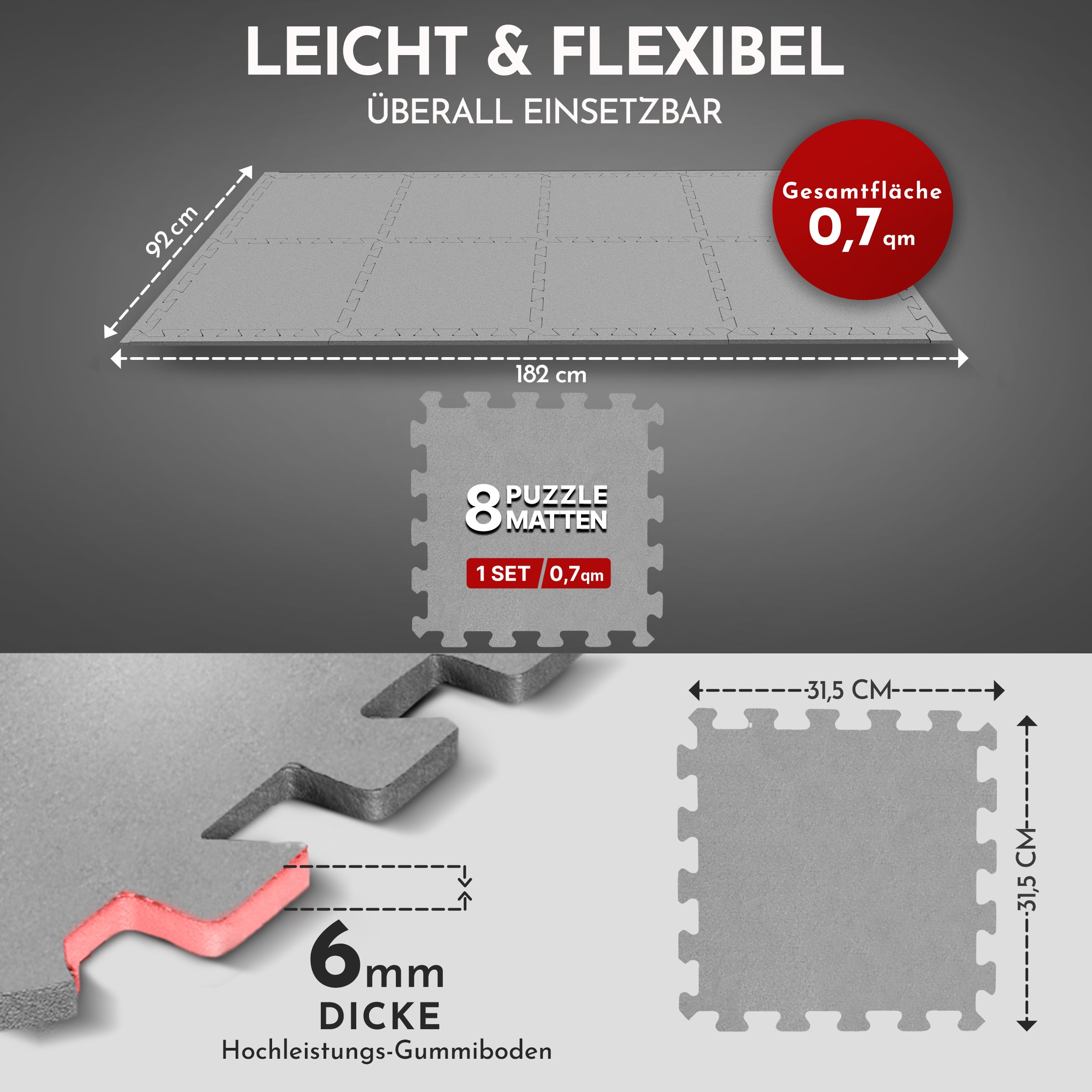 Bodenschutzmatte in Grau (Fitness Puzzlematte)