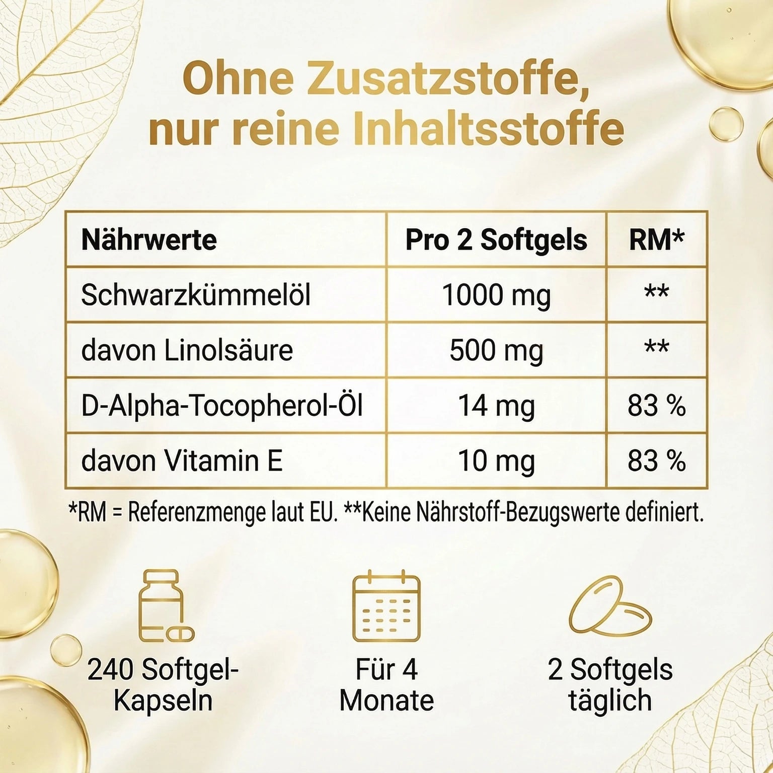 Nature Elegance - Schwarzkümmelöl - 240 vegane Kapseln, 4-Monats-Vorrat
