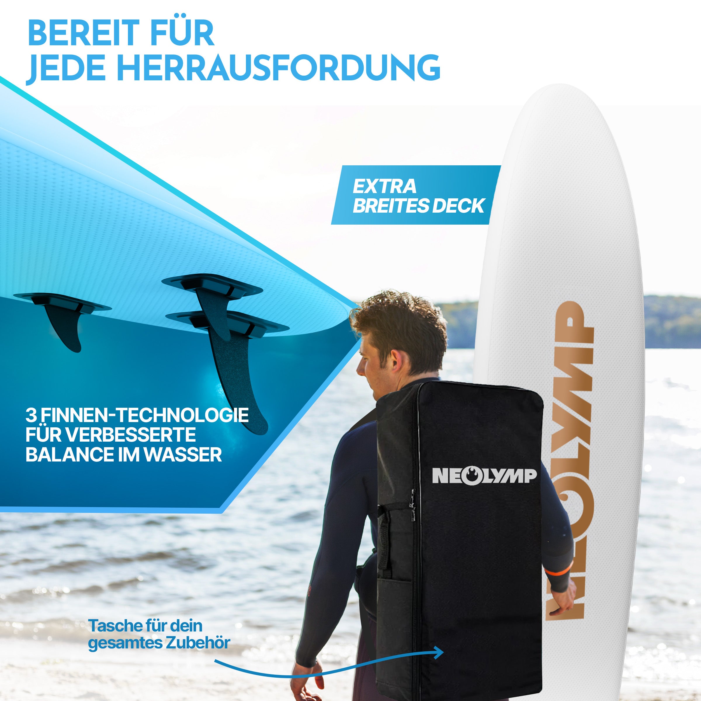Stand-Up Paddle Board (SUP) Komplettset (13-teilig) - - Wassersport von NEOLYMP | Fitnessequipment und Sportartikel