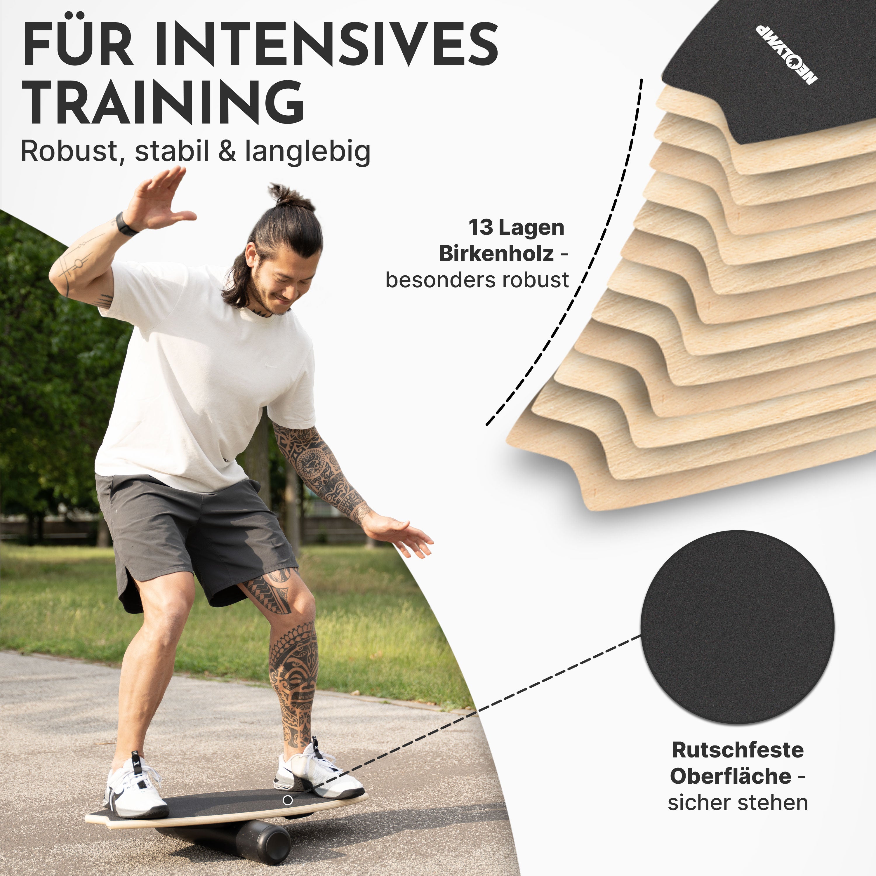9-in-1 Balance Board aus Birkenholz