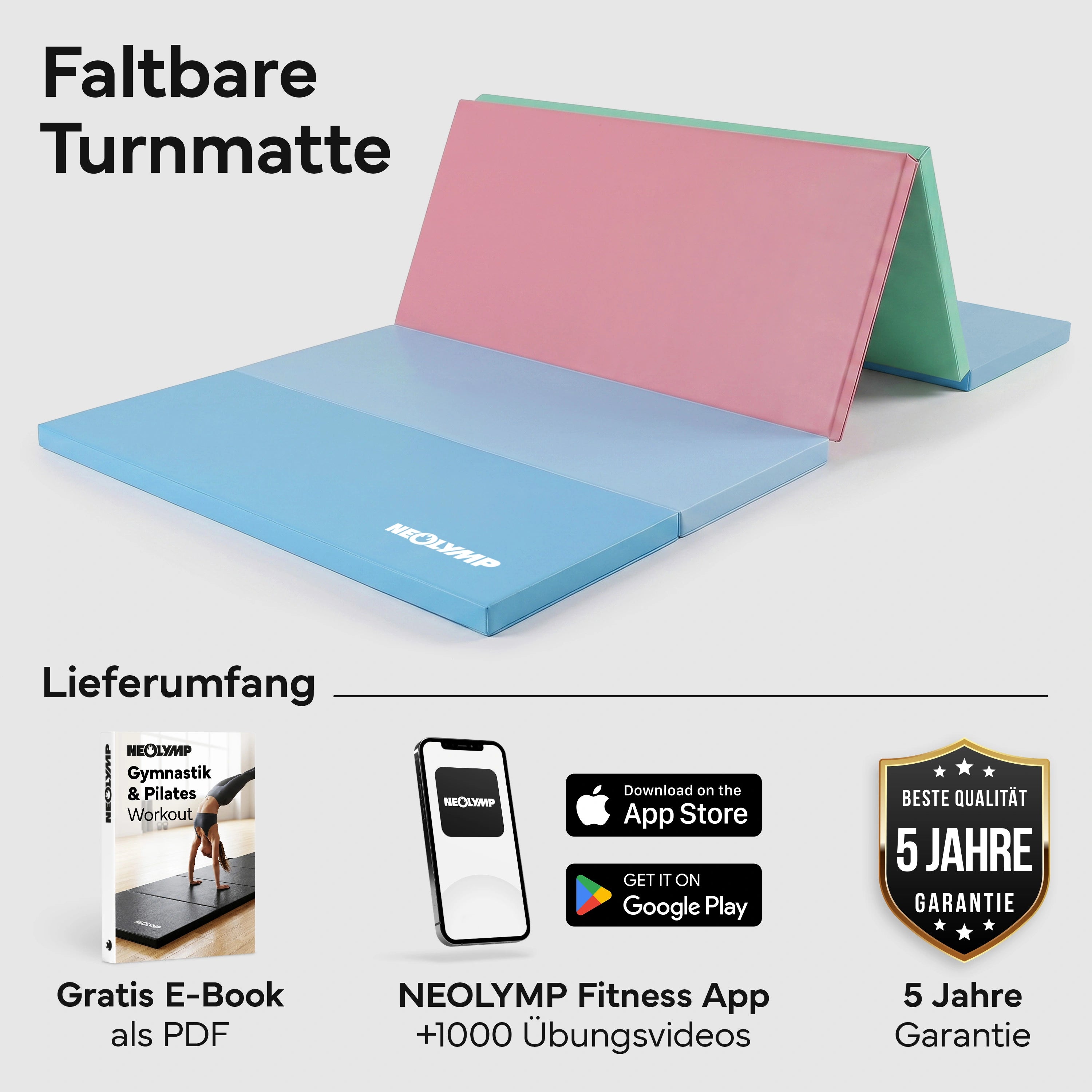 Turnmatte - faltbar mit Tragefunktion - Bunt S (190x80x3 cm) - von NEOLYMP | Fitnessequipment und Sportartikel