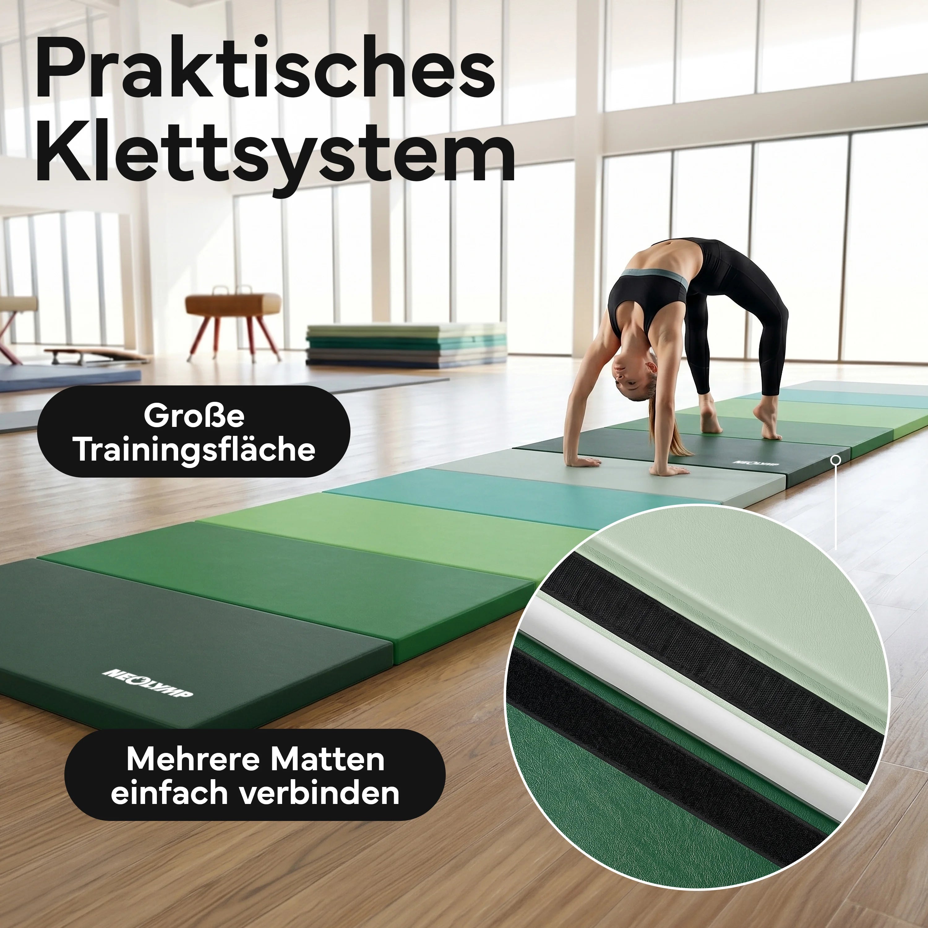Turnmatte - faltbar mit Tragefunktion - Schwarz S (190x80x3 cm) - von NEOLYMP | Fitnessequipment und Sportartikel