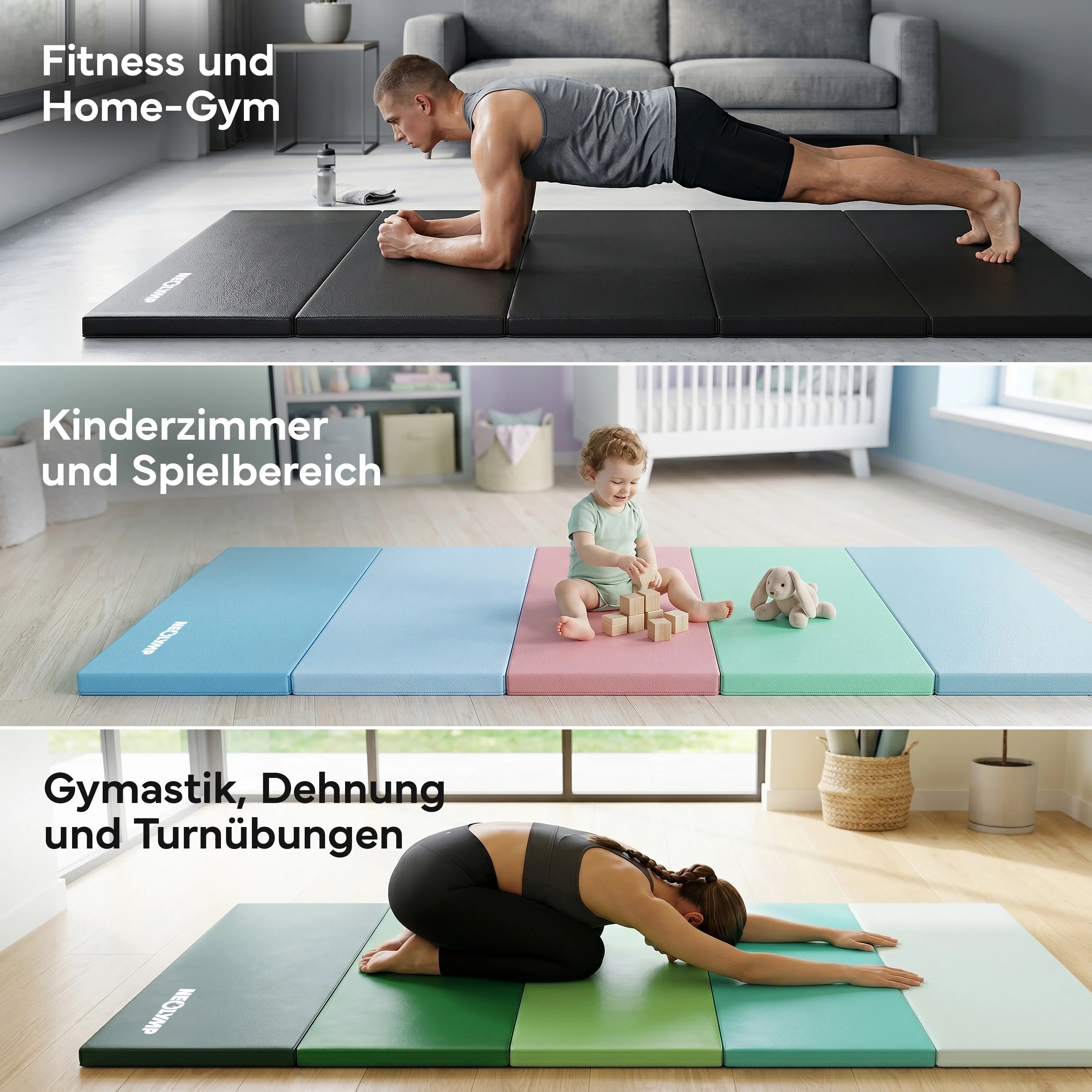 Turnmatte - faltbar mit Tragefunktion - Schwarz S (190x80x3 cm) - von NEOLYMP | Fitnessequipment und Sportartikel