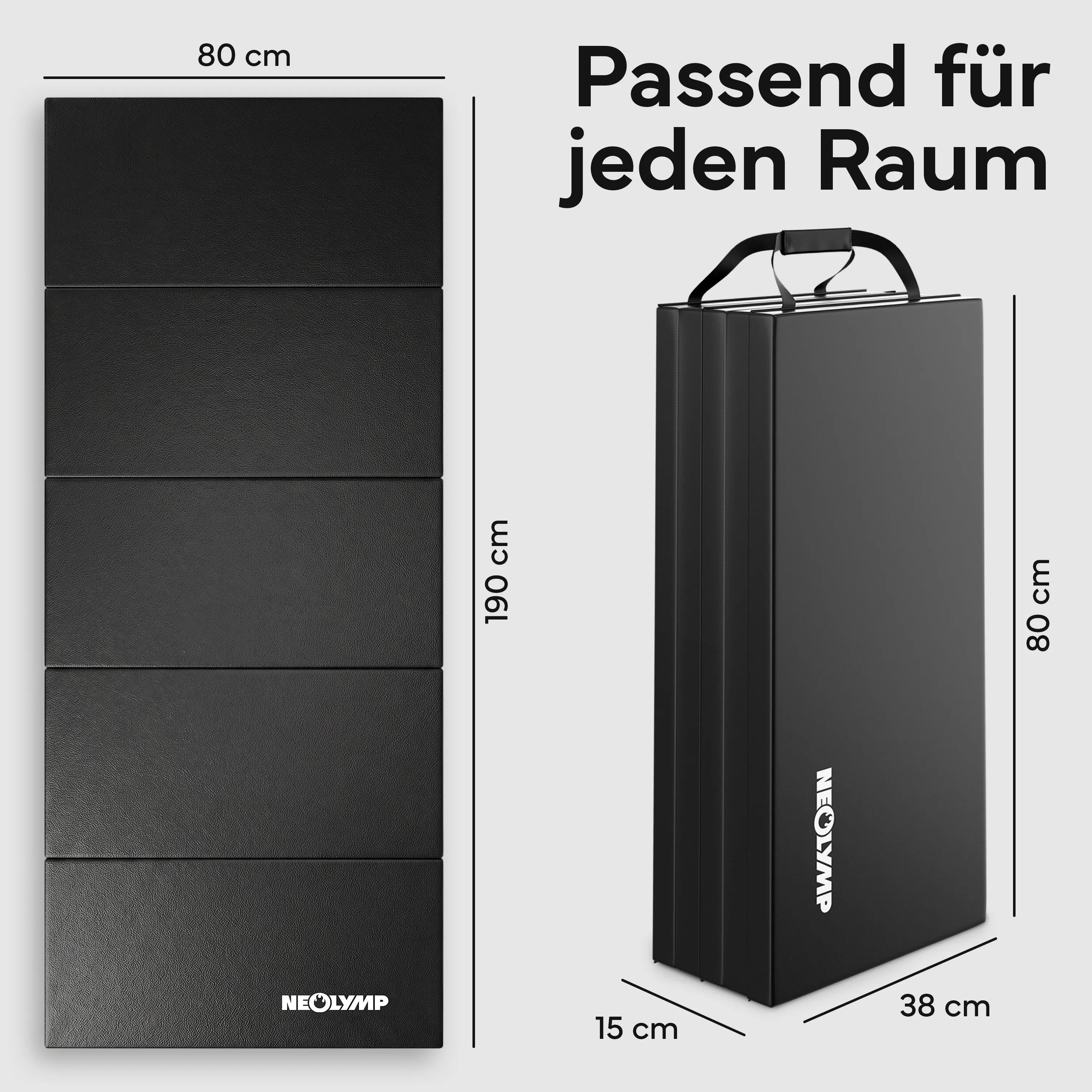 Turnmatte - faltbar mit Tragefunktion - Schwarz S (190x80x3 cm) - von NEOLYMP | Fitnessequipment und Sportartikel