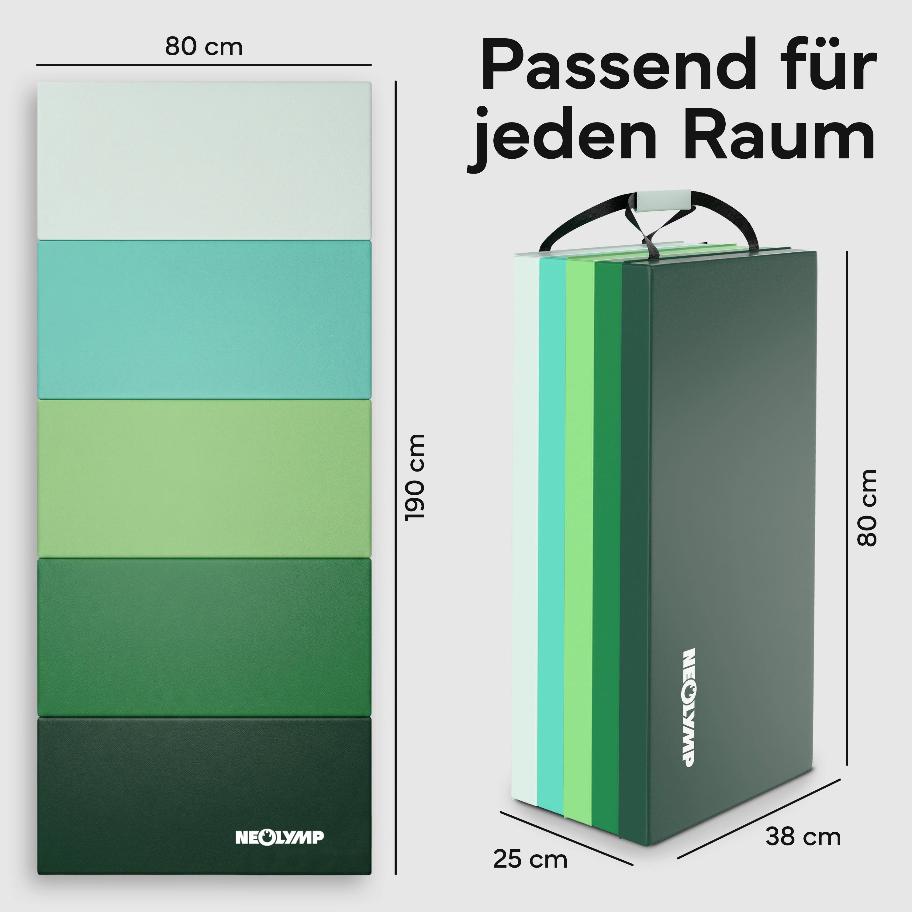 Turnmatte - faltbar mit Tragefunktion - Grün M (190x80x5 cm) - von NEOLYMP | Fitnessequipment und Sportartikel