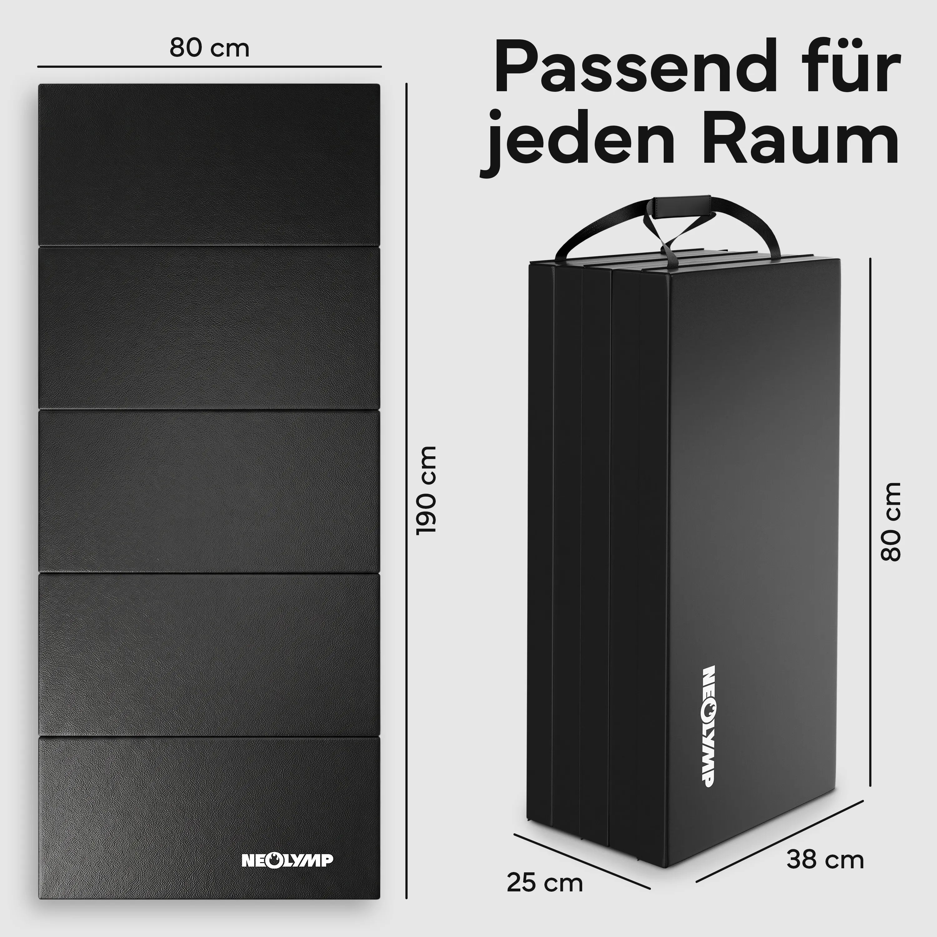 Turnmatte - faltbar mit Tragefunktion - Schwarz M (190x80x5 cm) - von NEOLYMP | Fitnessequipment und Sportartikel
