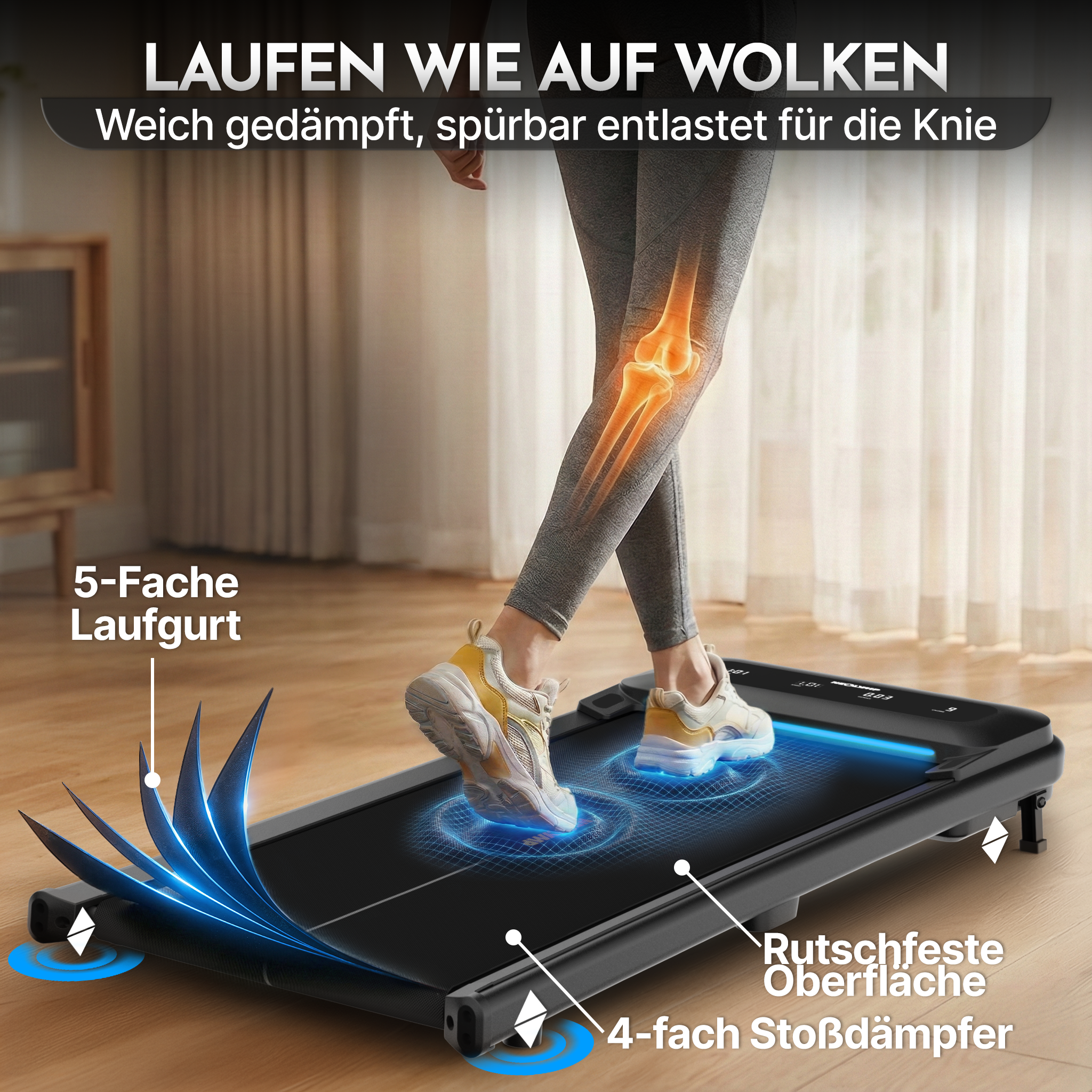 Premium Walking Pad bis 150 kg- mit bürstenlosem Motor, extra leise