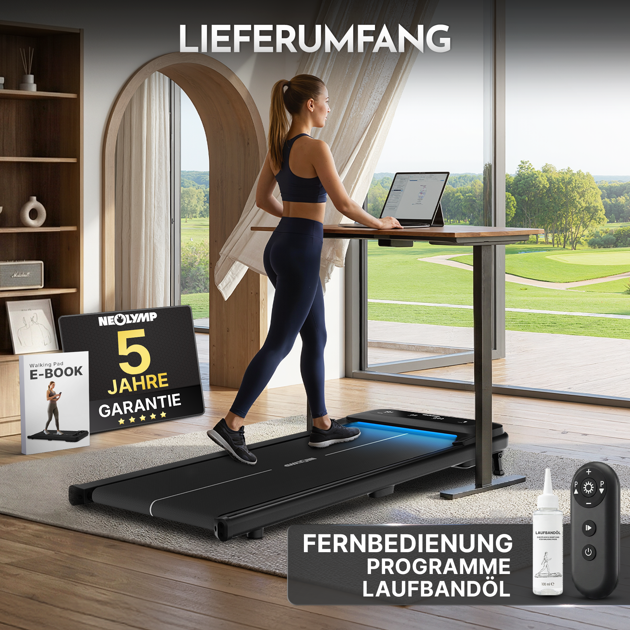 Premium Walking Pad bis 150 kg- mit bürstenlosem Motor, extra leise