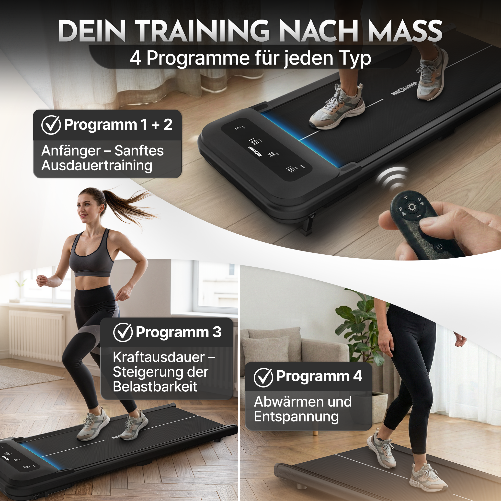 Premium Walking Pad bis 150 kg- mit bürstenlosem Motor, extra leise