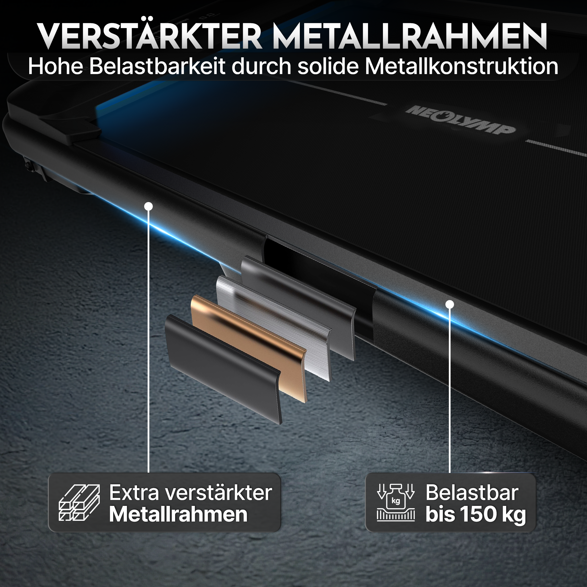 Premium Walking Pad bis 150 kg- mit bürstenlosem Motor, extra leise