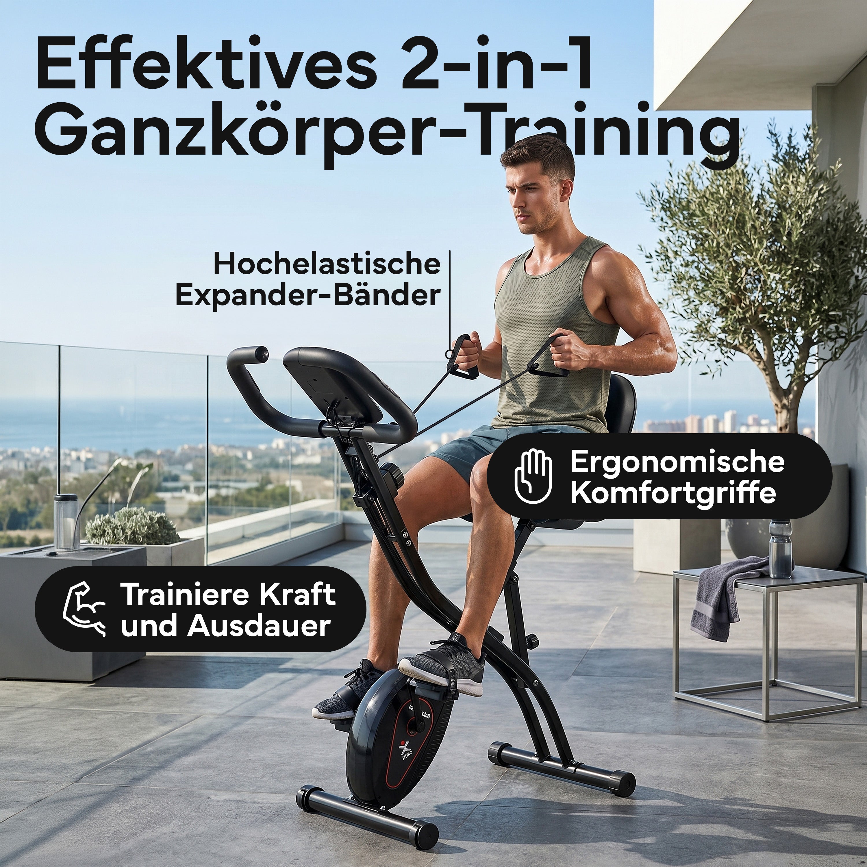 Heimtrainer klappbar bis 150 kg, leises Fitnessbike