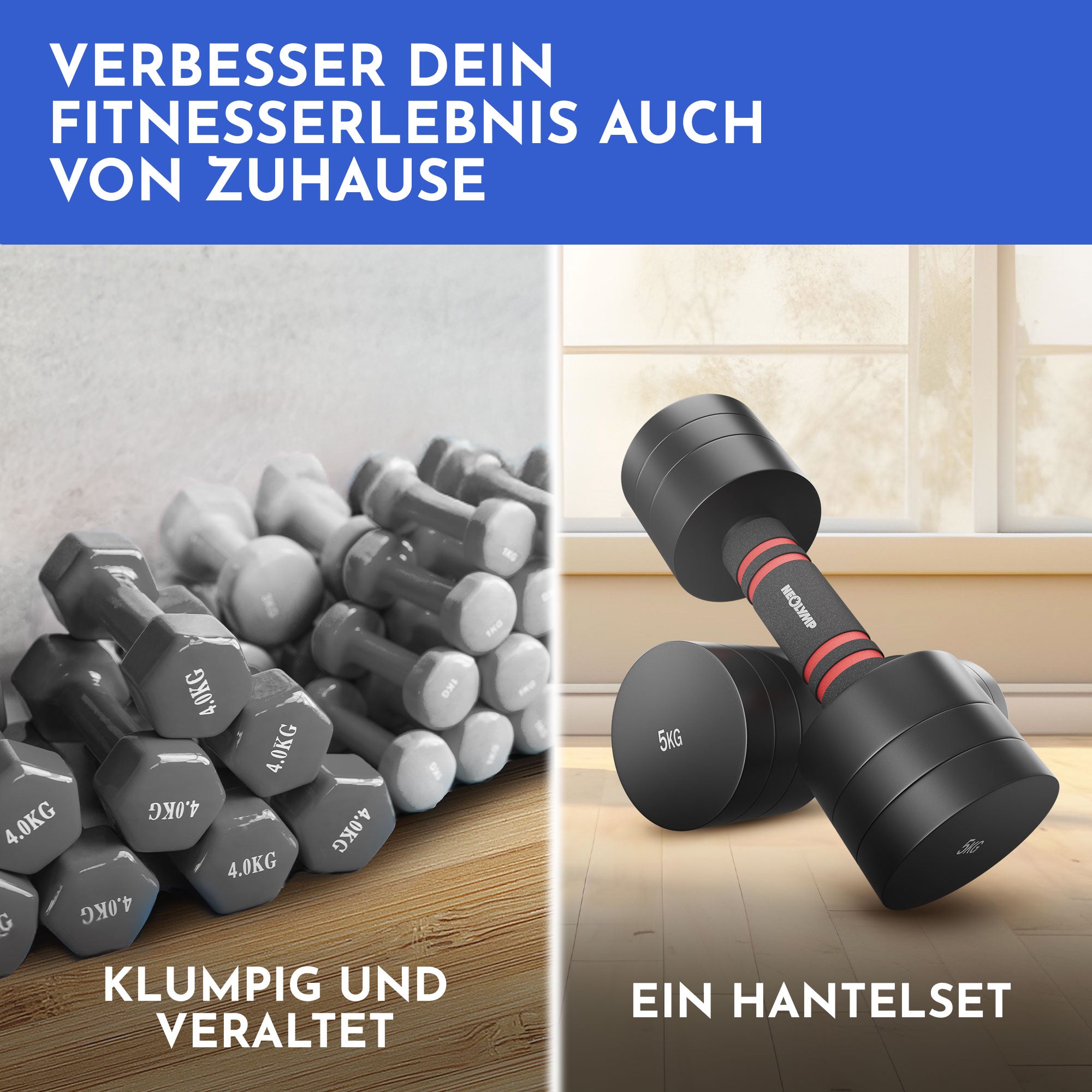 Verstellbare Kurzhanteln in schwarz 5 & 10kg