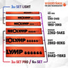 Widerstände für jede Trainingsstufe.  3er Set Light:  X-Light 8 kg - 16 kg  Light 12 kg - 24 kg  Light Plus 18 kg - 36 kg   3er Set Pro/6er Set:  Medium 22 kg - 54 kg  Heavy 28 kg - 80 kg  X-Heavy 64 kg - 116 kg