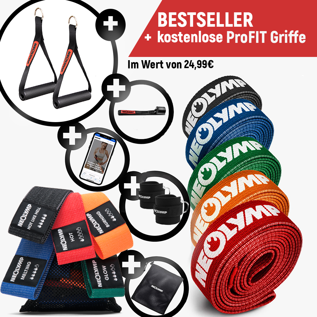 Fitnessbänder-Allround-Set mit gratis ProFit Griffen & über 400 Übungen