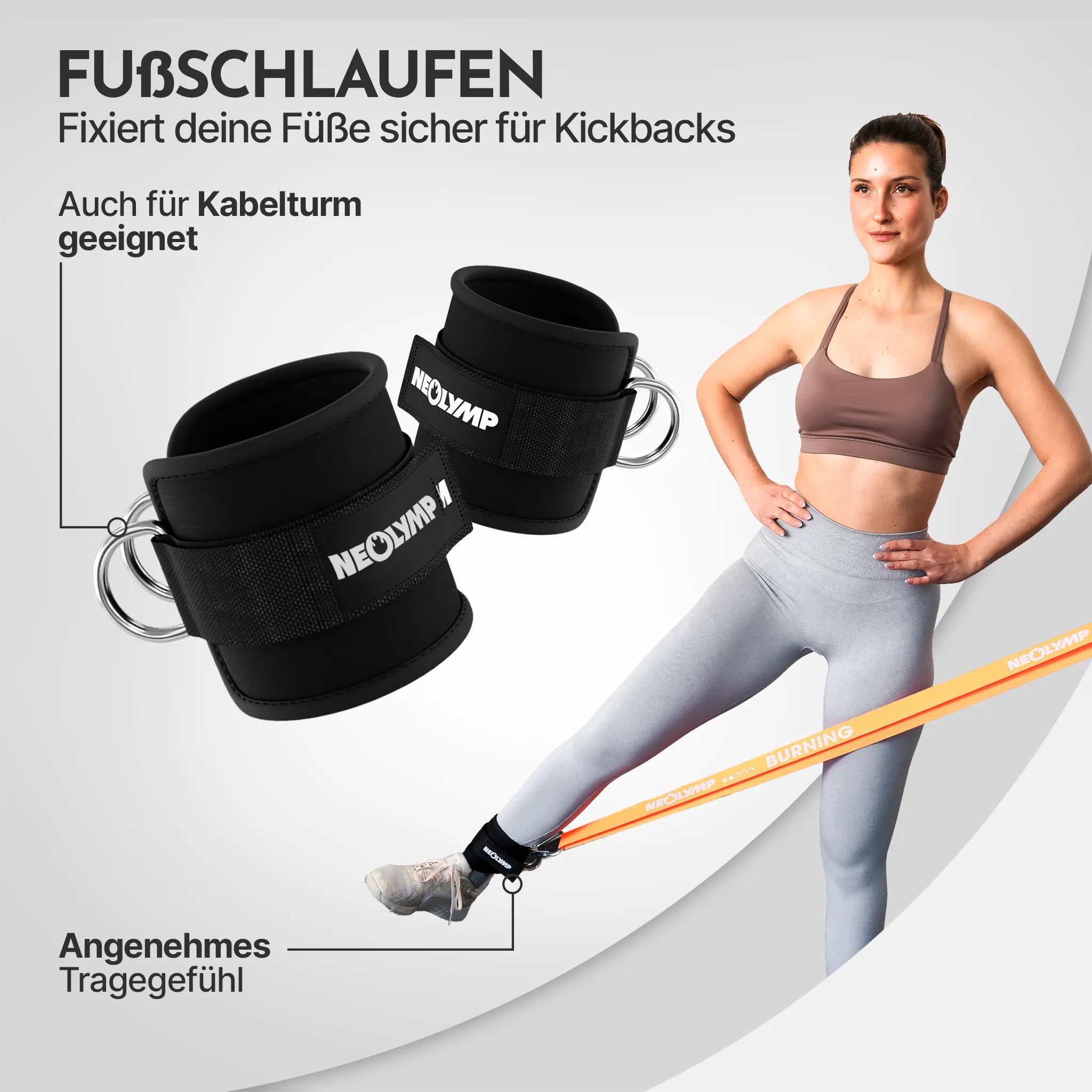 NEOLYMP Fußschlaufen, gepolstert mit D-Ringen für Kickbacks